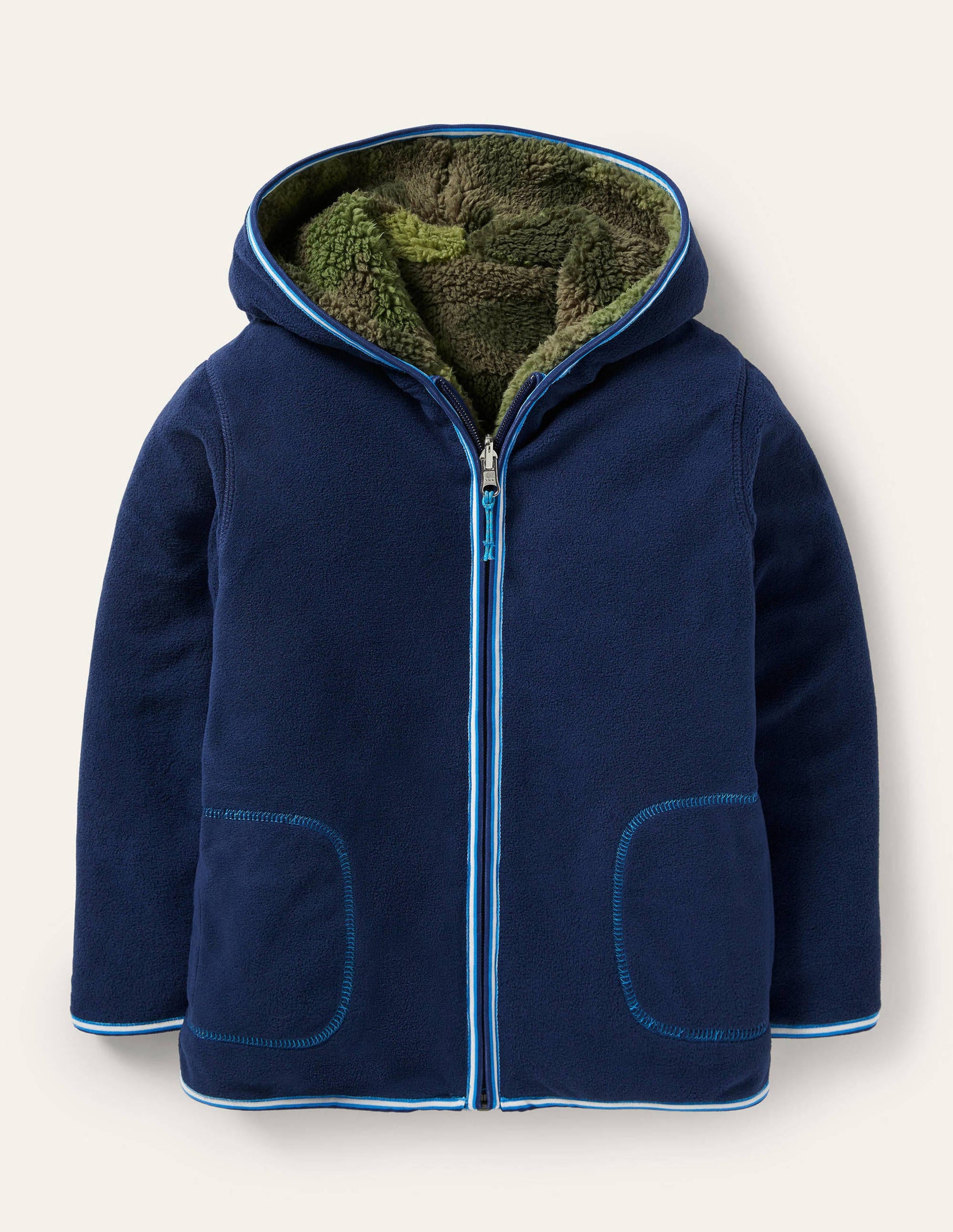 Cosy Reversible Zip-up Hoodie-Dark Khaki Camo-1