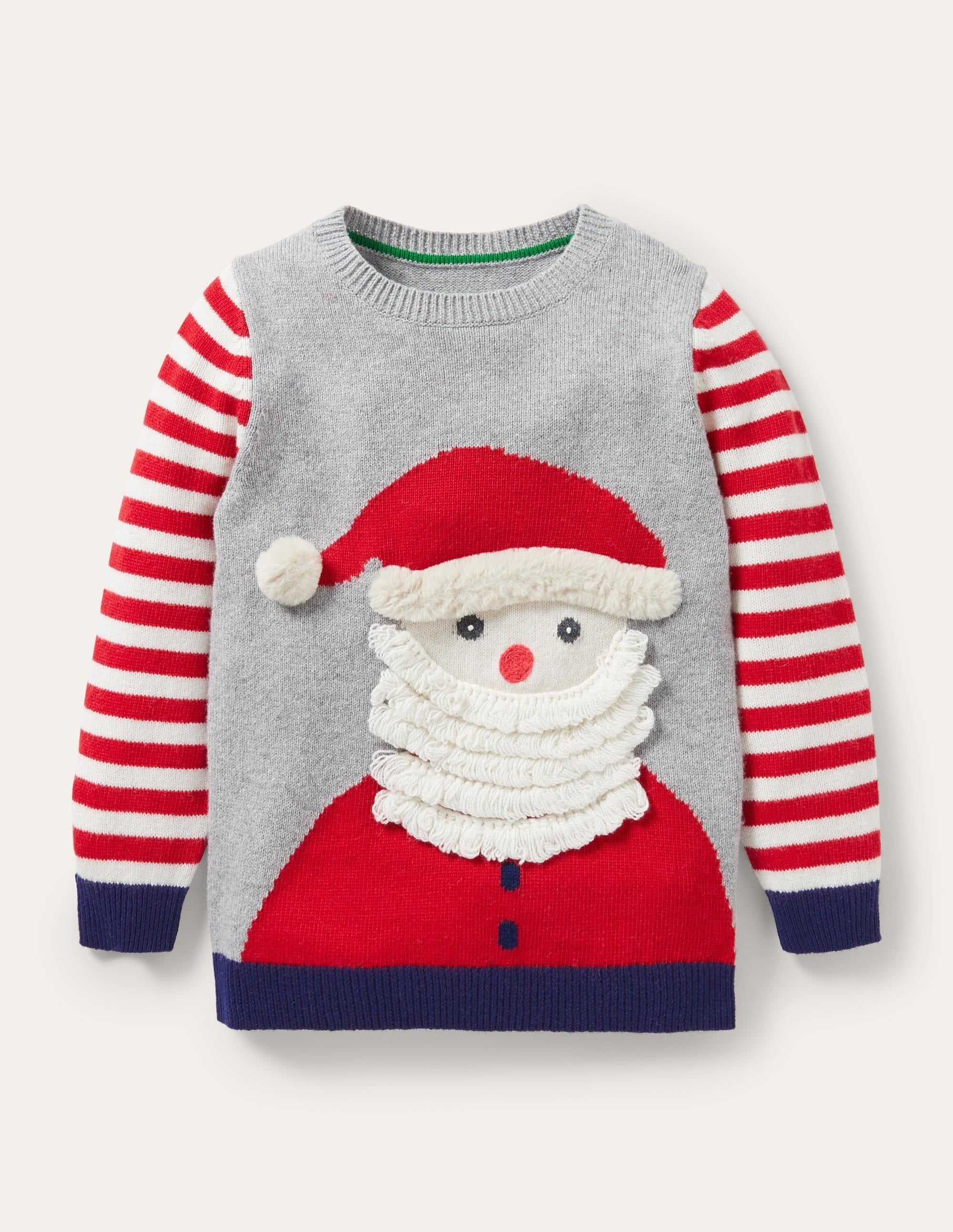 Pull col rond graphique et festif-Père Noël gris chiné - Image 1