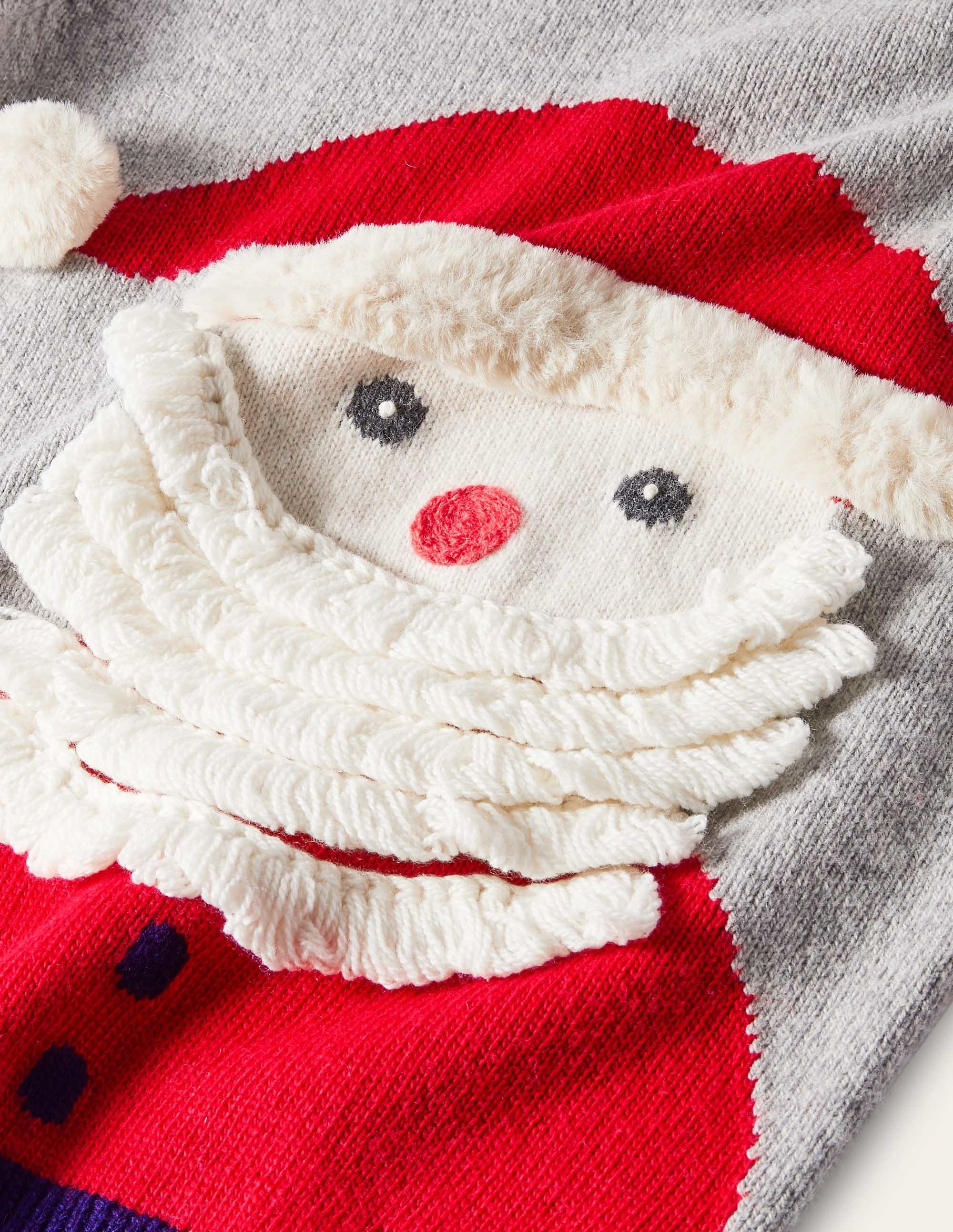 Pull col rond graphique et festif-Père Noël gris chiné - Image 3