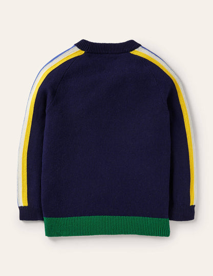 Rundhalspullover mit Drachenmotiv-Schuluniform-Navy, Regenbogen/Schloss