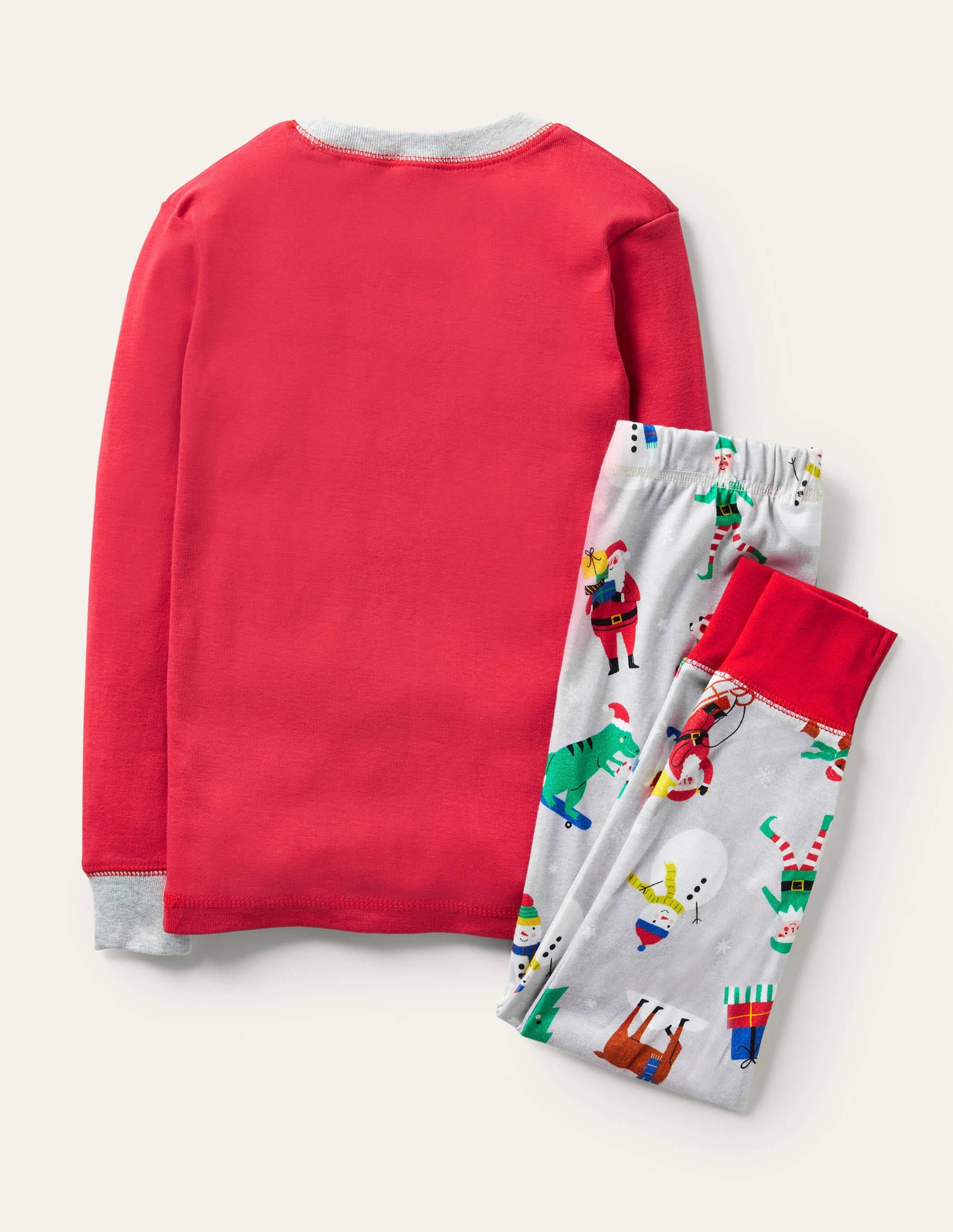 Pyjama long douillet à appliqué-Bonhomme de neige rouge rockabilly/gris - Image 2