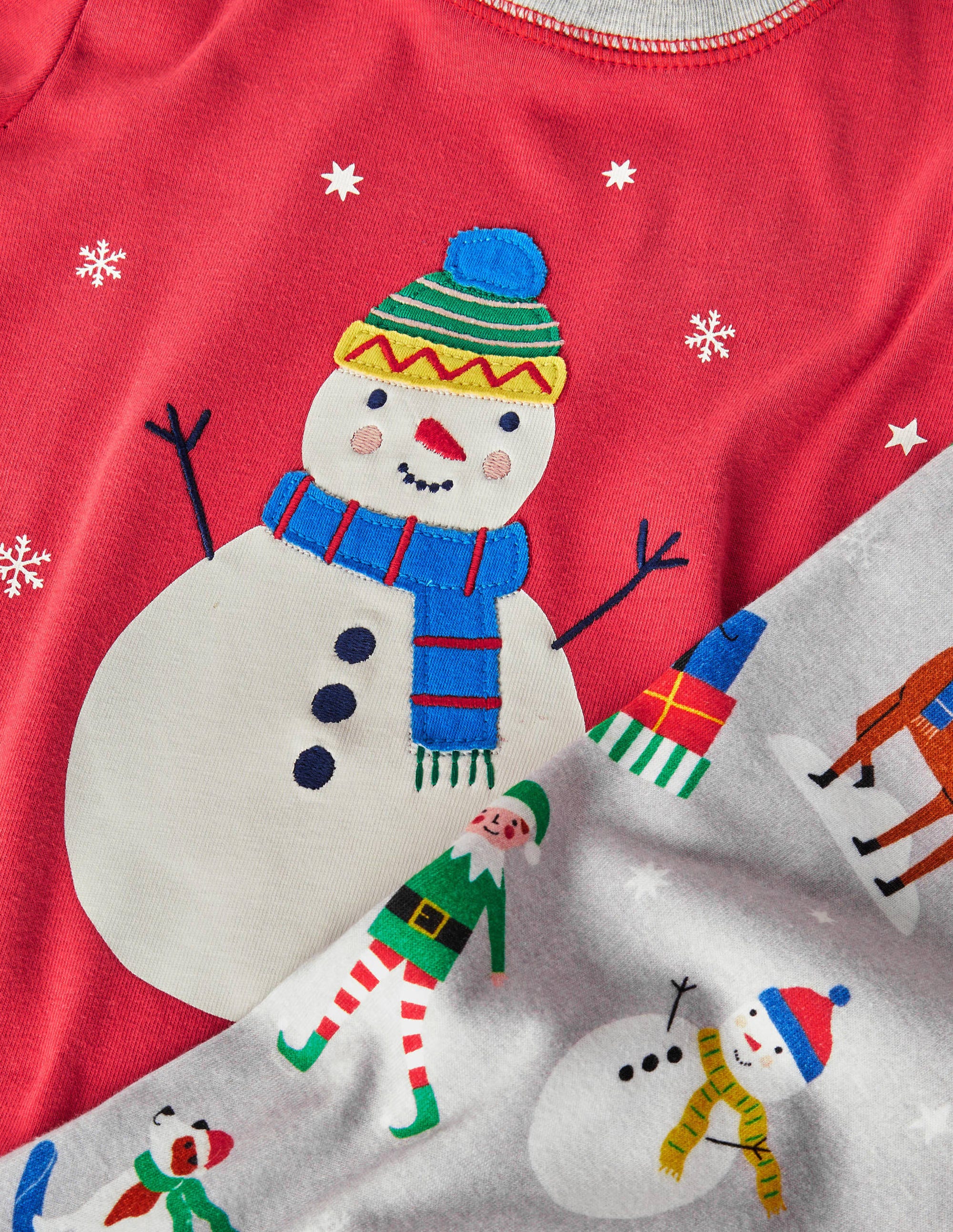 Pyjama long douillet à appliqué-Bonhomme de neige rouge rockabilly/gris - Image 3