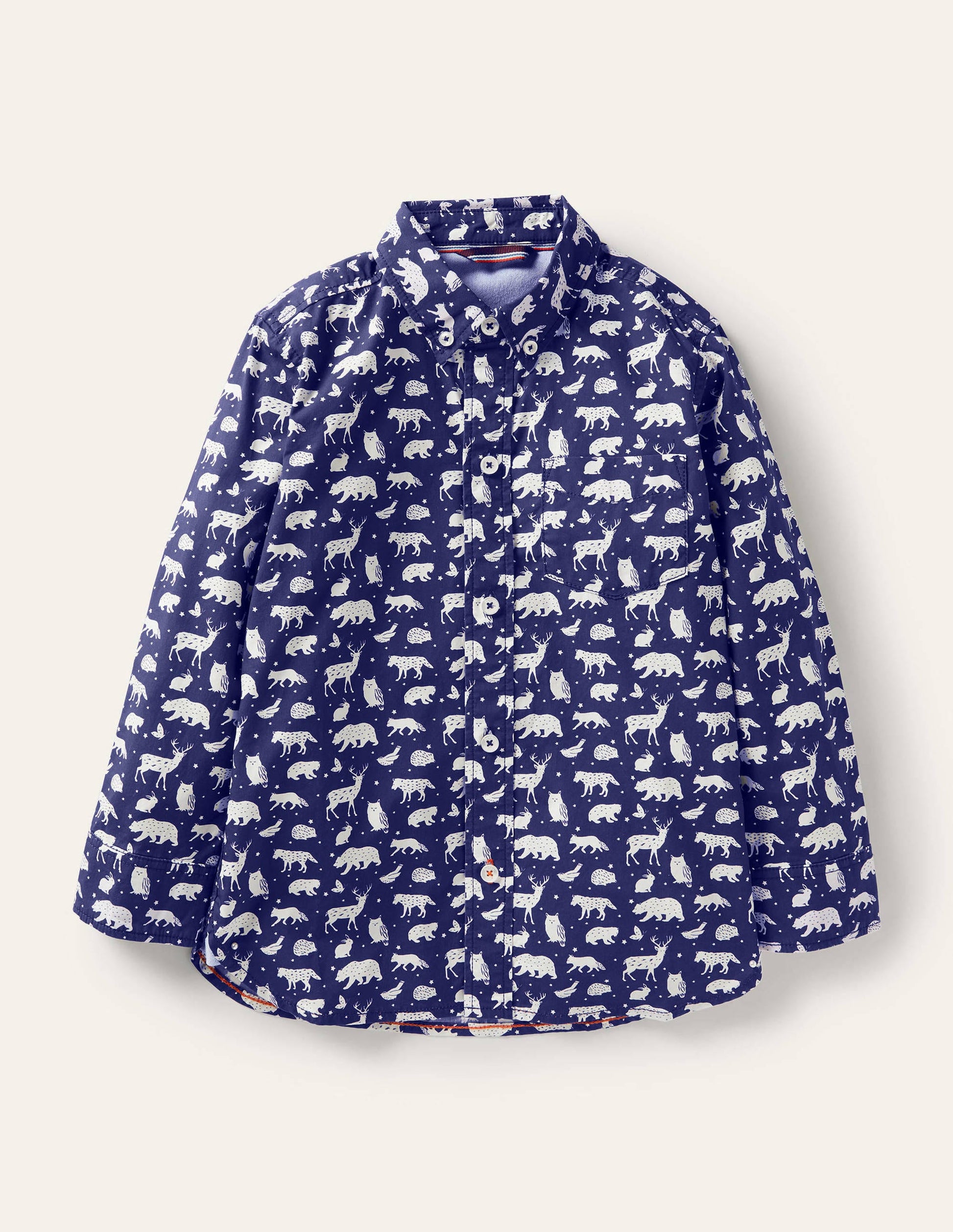 Chemise de soirée imprimée-Animal de la forêt bleu tribord-1