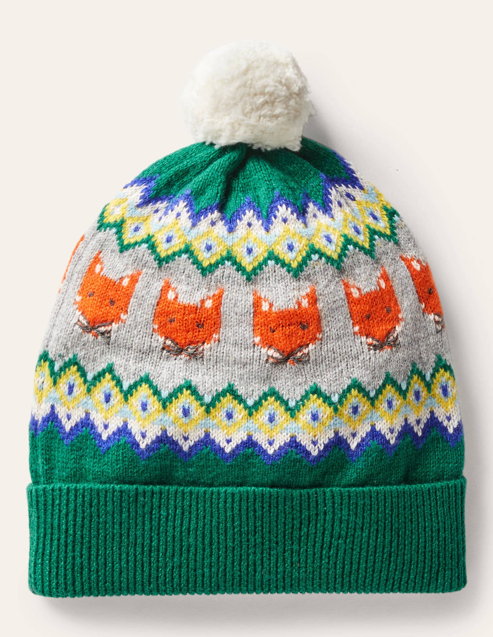 Gemütliche Fuchs-Mütze mit Fair-Isle-Muster-Waldgrün-2