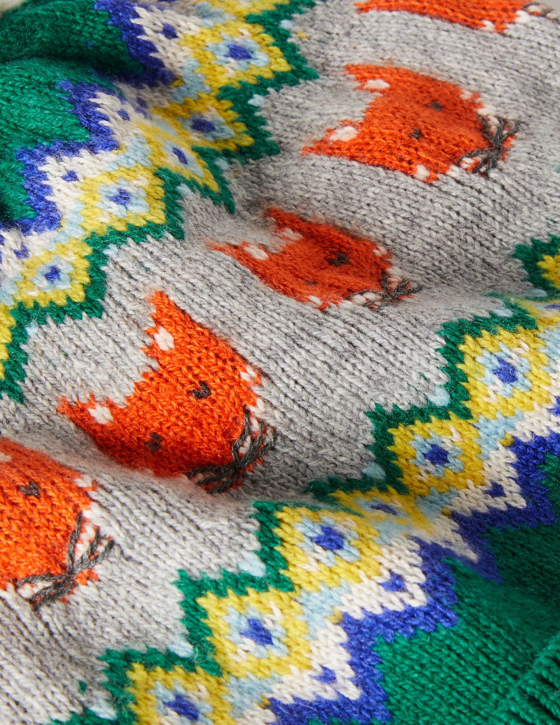 Gemütliche Fuchs-Mütze mit Fair-Isle-Muster-Waldgrün-3
