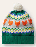 Gemütliche Fuchs-Mütze mit Fair-Isle-Muster-Waldgrün
