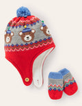 Ensemble ours en maille-Motif jacquard rouge