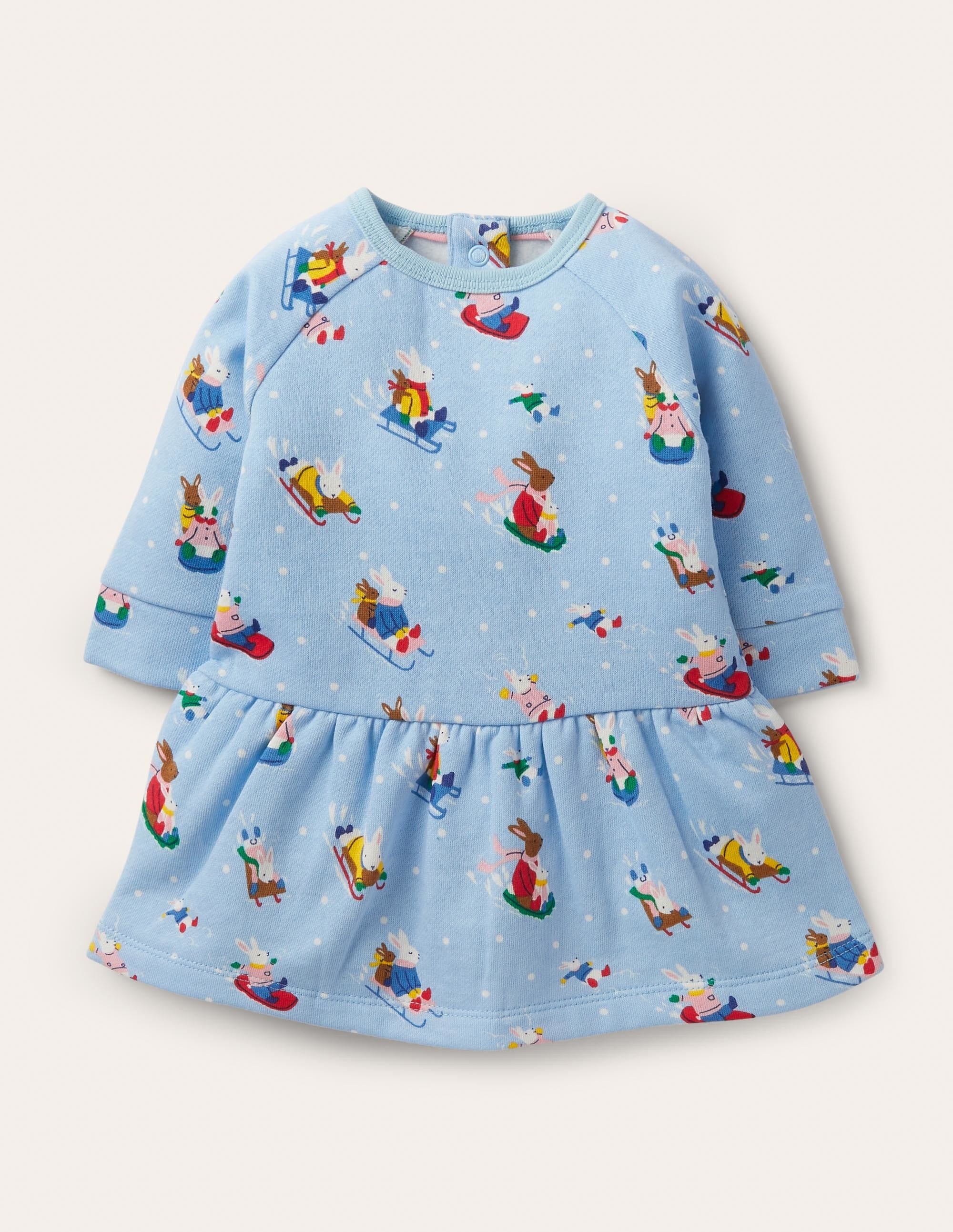 Cosy Sweatshirt Dress-Winter Sky Snow Bunnies - Image 1