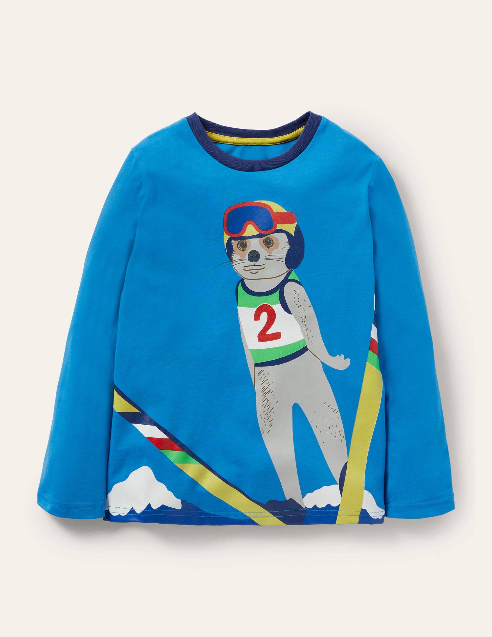 Animal Snow Sports T-shirt-Moroccan Blue Skiing Meerkat-1