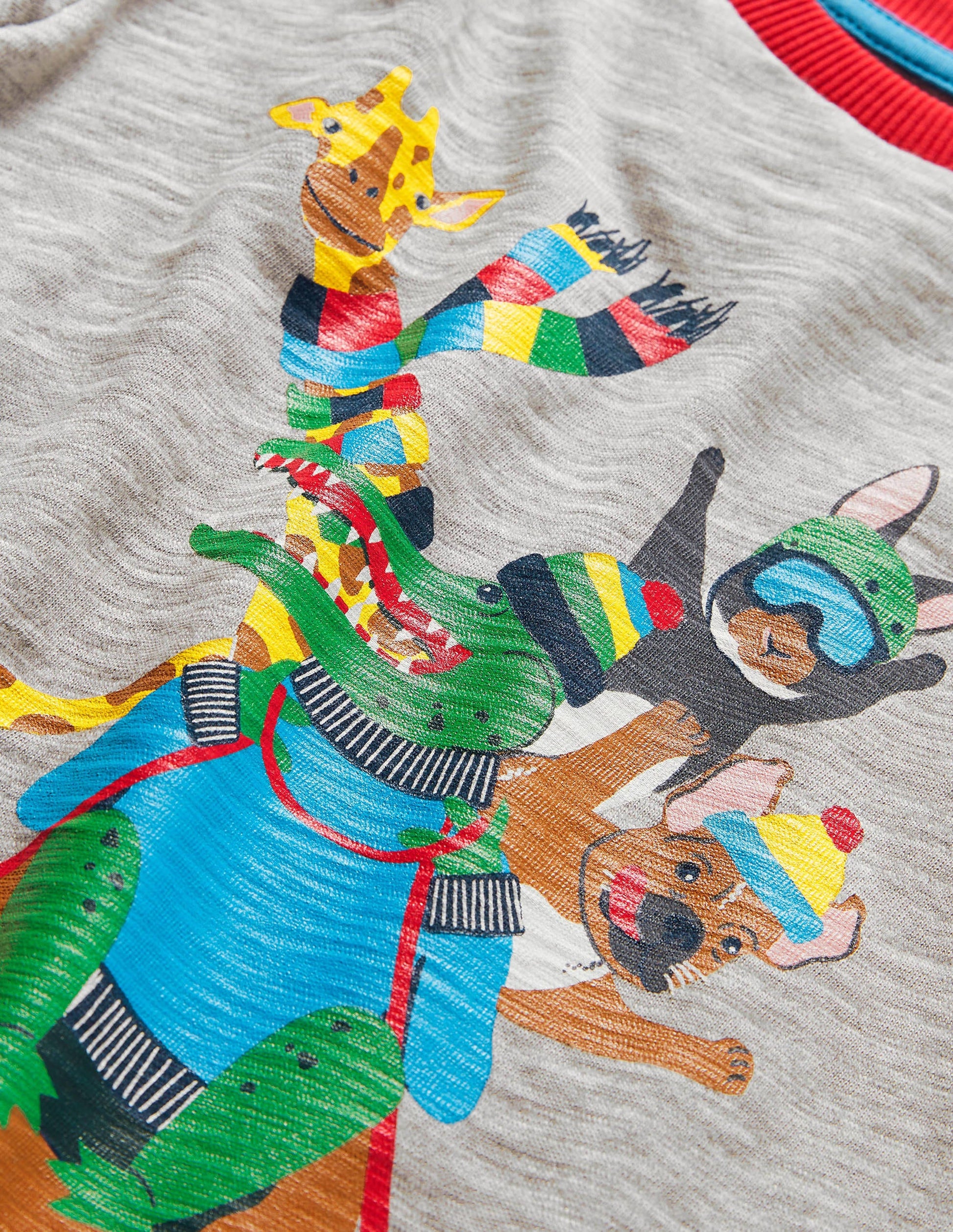 T-shirt à appliqué animal aux sports d'hiver-Animaux sur une luge gris chiné-3