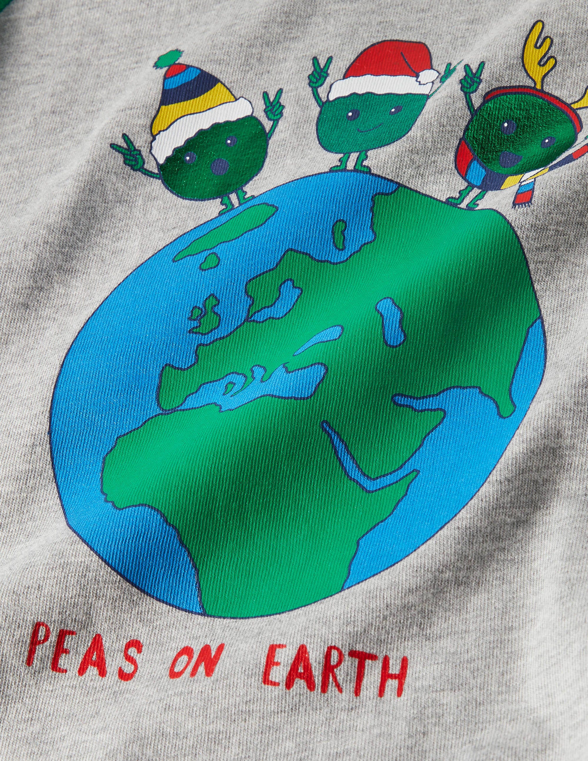 Festliches Raglan-Oberteil mit witzigem Spruch-Grau Meliert/Grün, Peas on Earth - Image 3