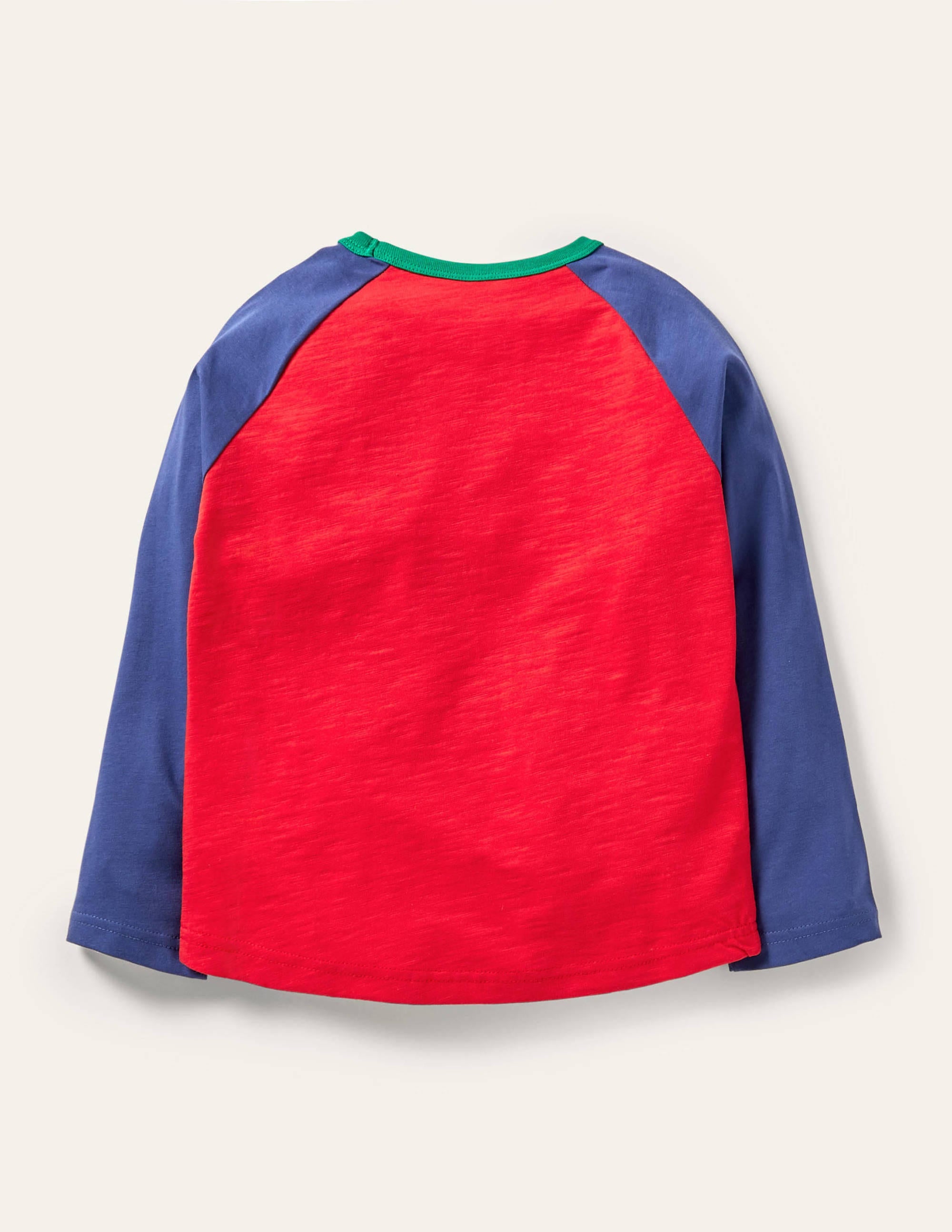 T-shirt manches raglan à jeu de mot festif-Rouge rockabilly/Inscription Moo-Dolph bleu marine - Image 2