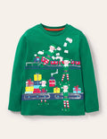 T-Shirt mit Weihnachtsmotiv-Schottengrün, Elfwerkstatt