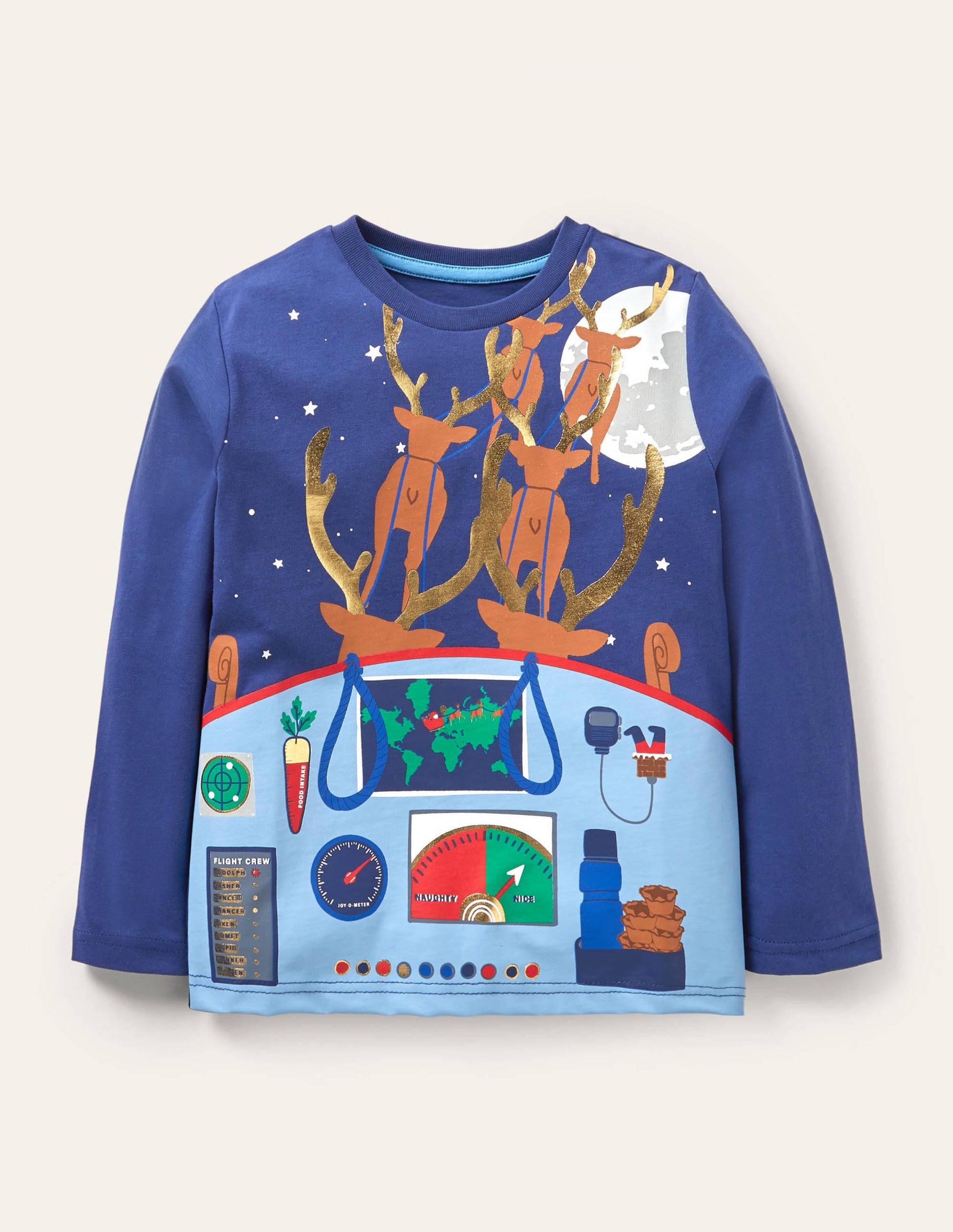 T-shirt à motif livraison de Noël-Traineau du père Noël bleu tribord-1