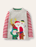 T-shirt à appliqué festif-Amis du père Noël gris chiné
