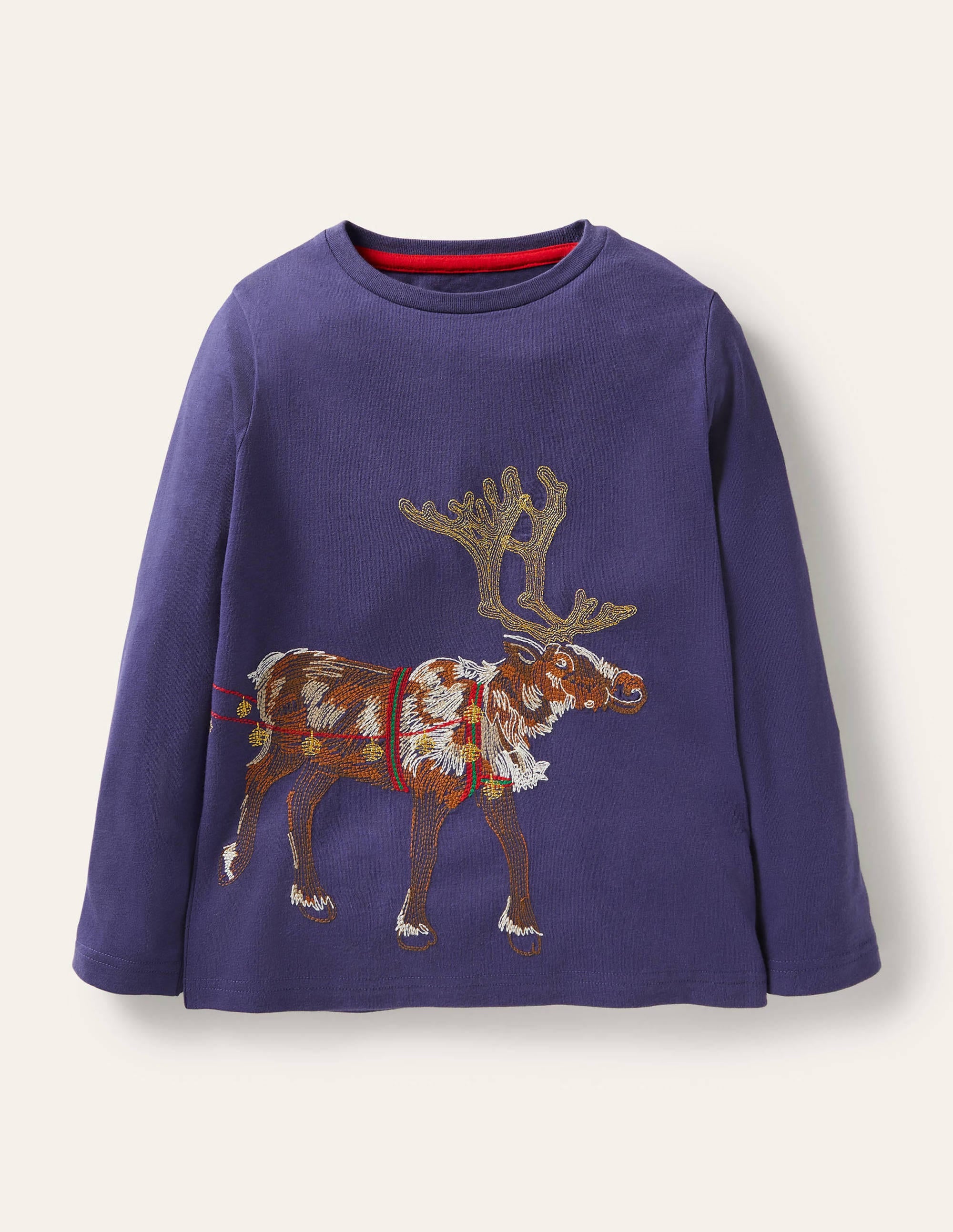 T-shirt à super surpiqûres festives-Traineau de Noël bleu tribord - Image 1