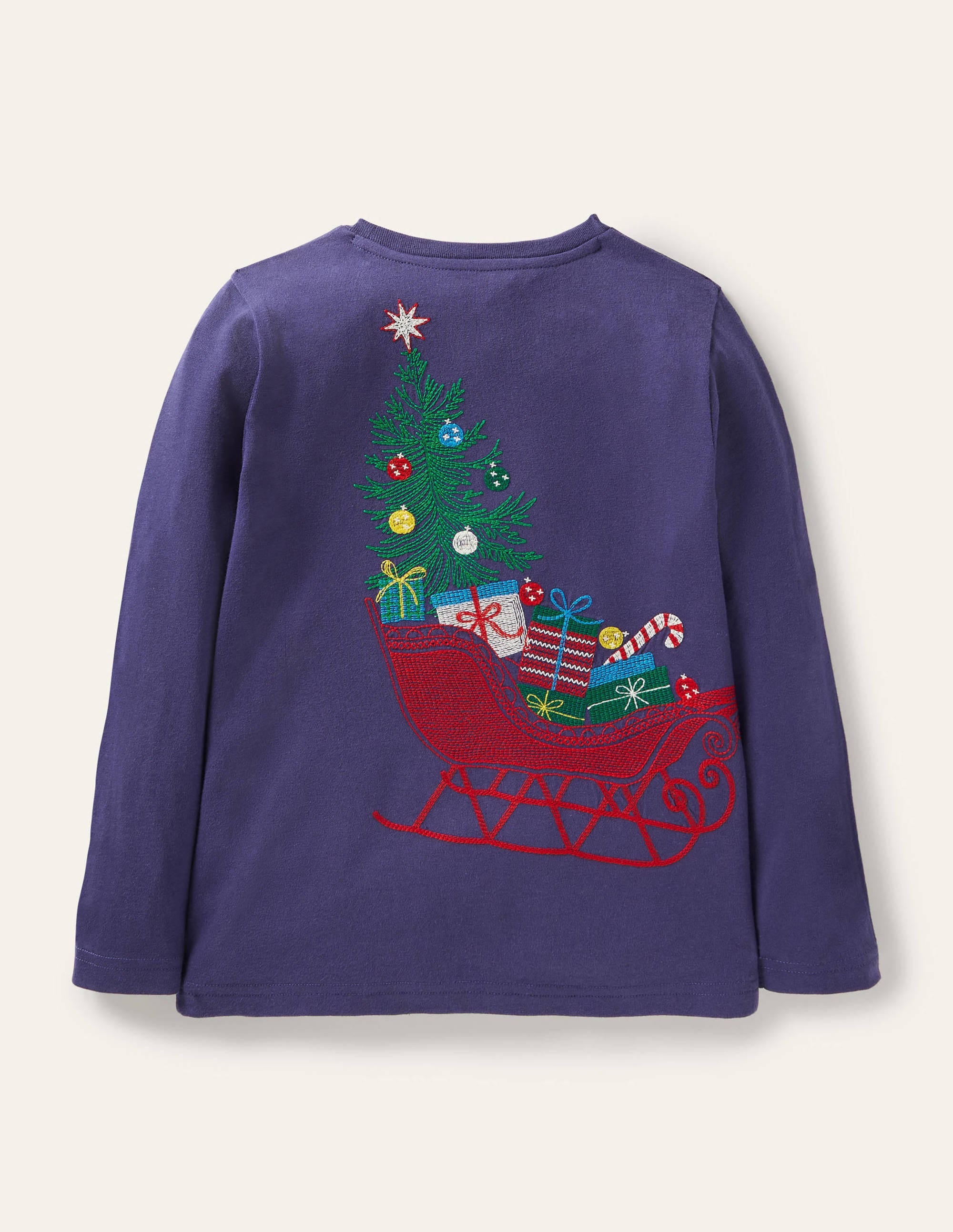 T-shirt à super surpiqûres festives-Traineau de Noël bleu tribord - Image 2
