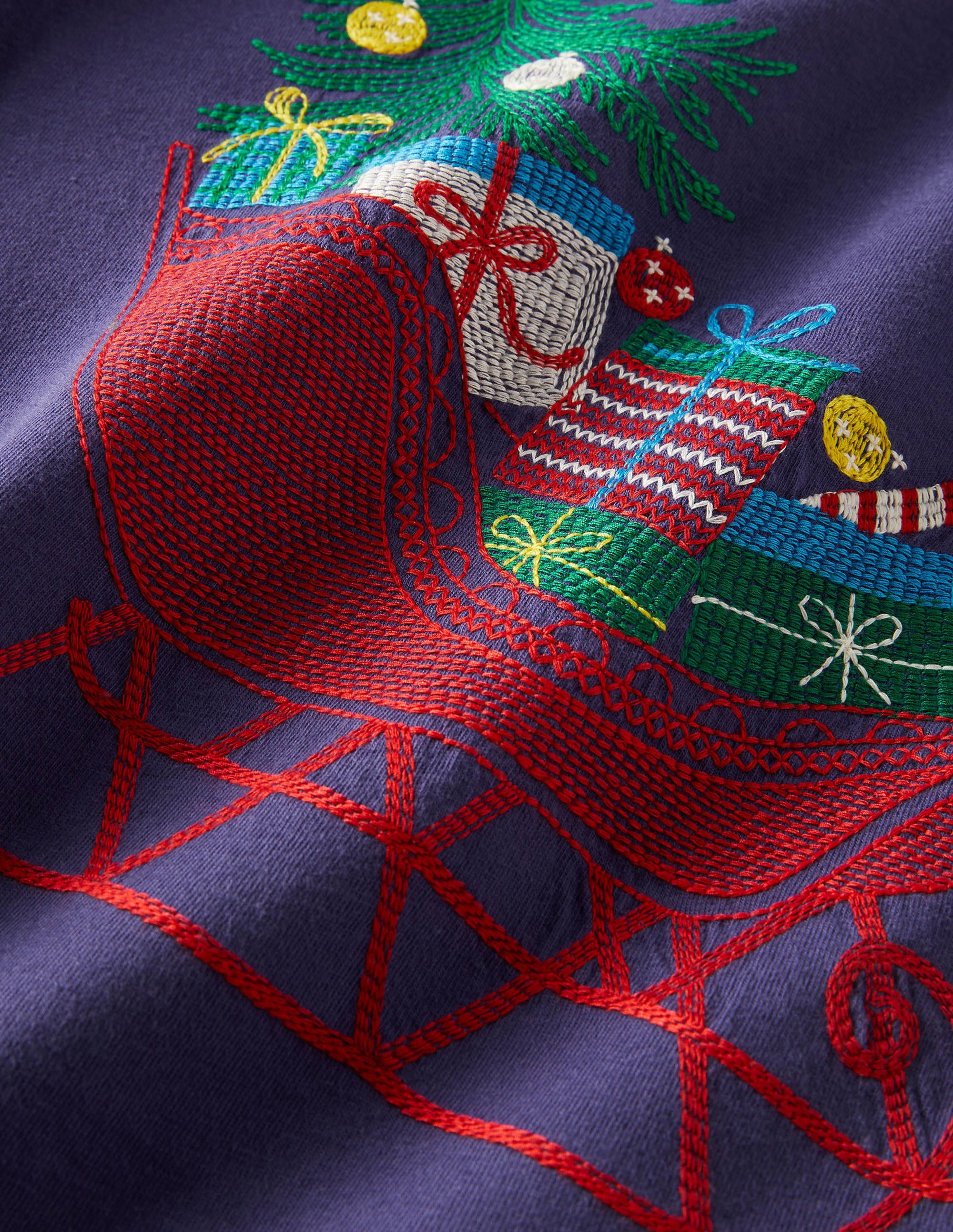 T-shirt à super surpiqûres festives-Traineau de Noël bleu tribord - Image 3
