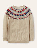 Pull col rond en cachemire-Motif jacquard avoine chiné