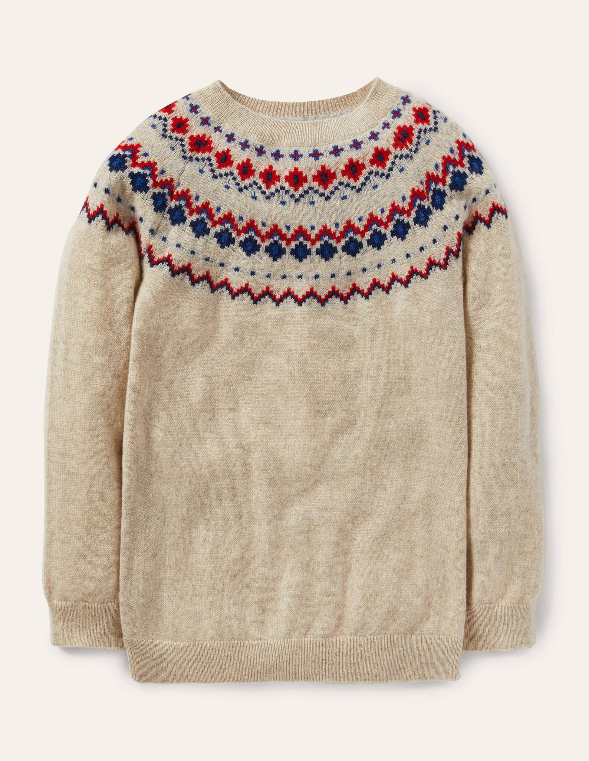 Pull col rond en cachemire-Motif jacquard avoine chiné-1