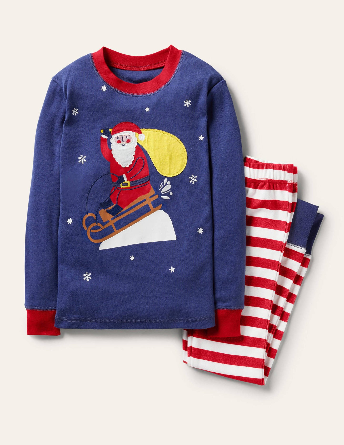 Anliegender langer Schlafanzug mit Applikation-Segelblau, Weihnachtsmann