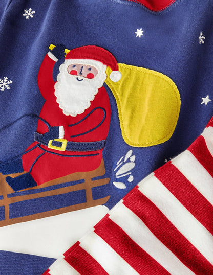 Anliegender langer Schlafanzug mit Applikation-Segelblau, Weihnachtsmann-4