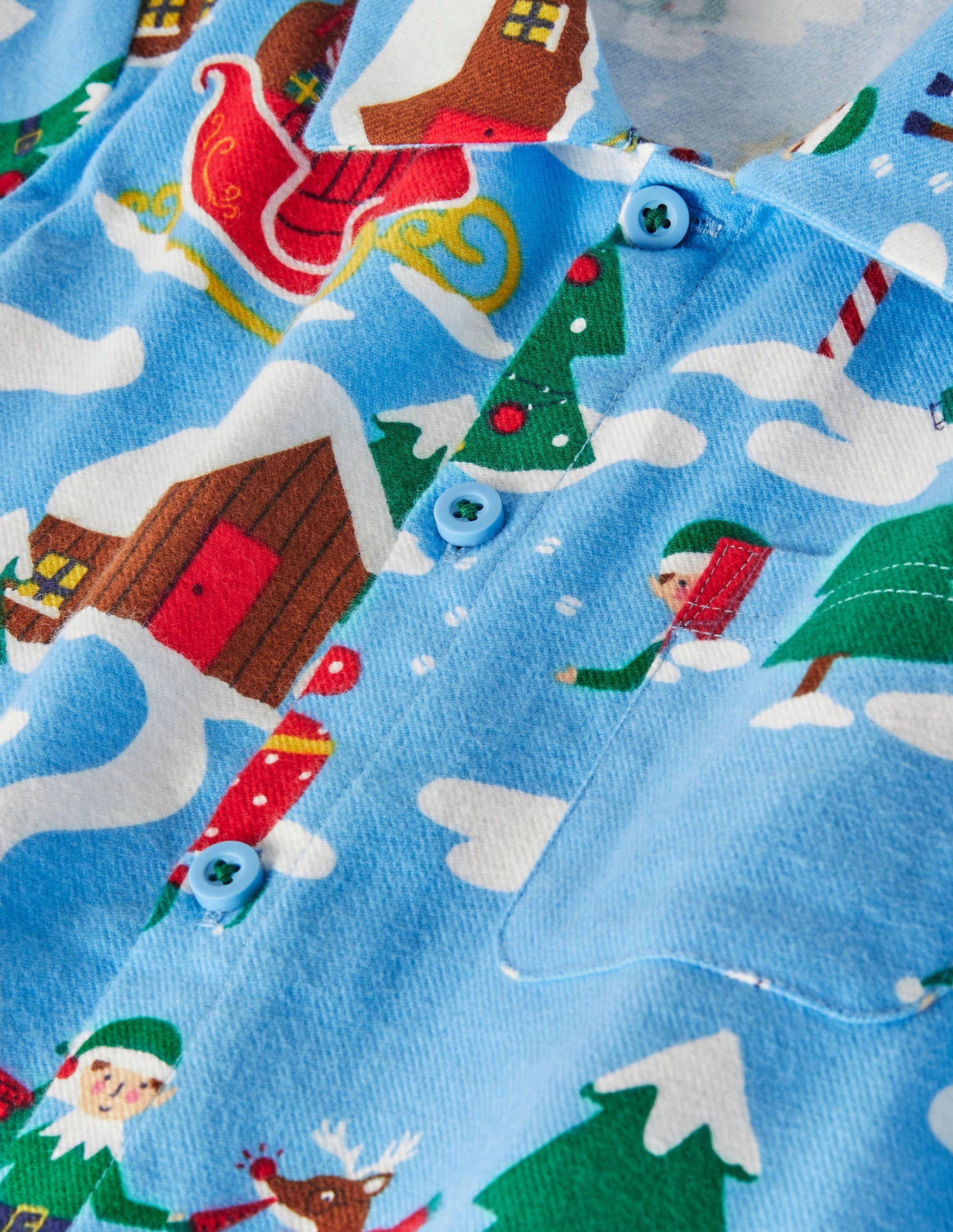 Cosy Brushed Woven Pyjama Set-Surfboard Blue Busy Elves-3