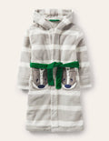 Robe de chambre cosy à appliqué-Blaireau gris/écru