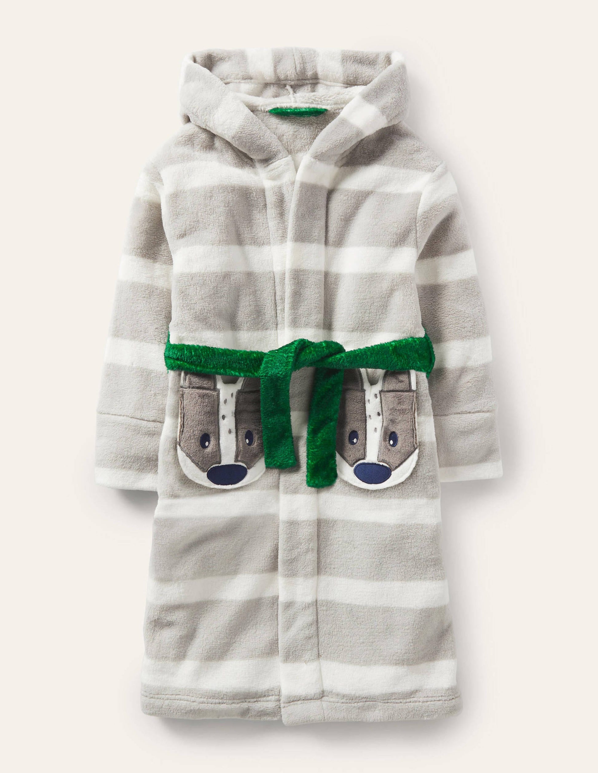 Robe de chambre cosy à appliqué-Blaireau gris/écru-1