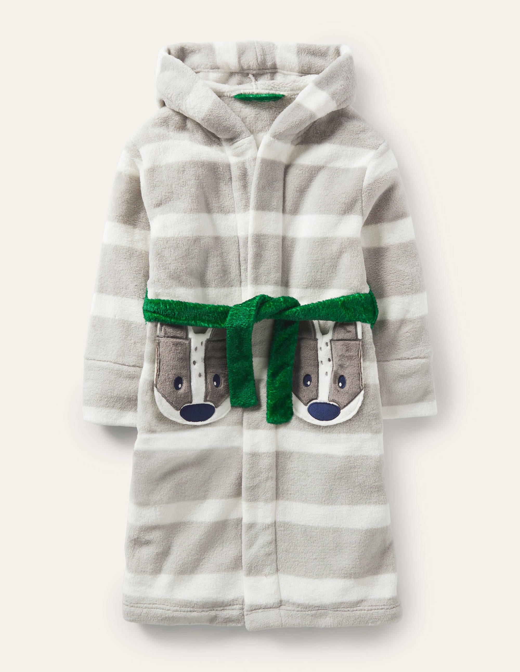 Robe de chambre cosy à appliqué-Blaireau gris/écru - Image 1