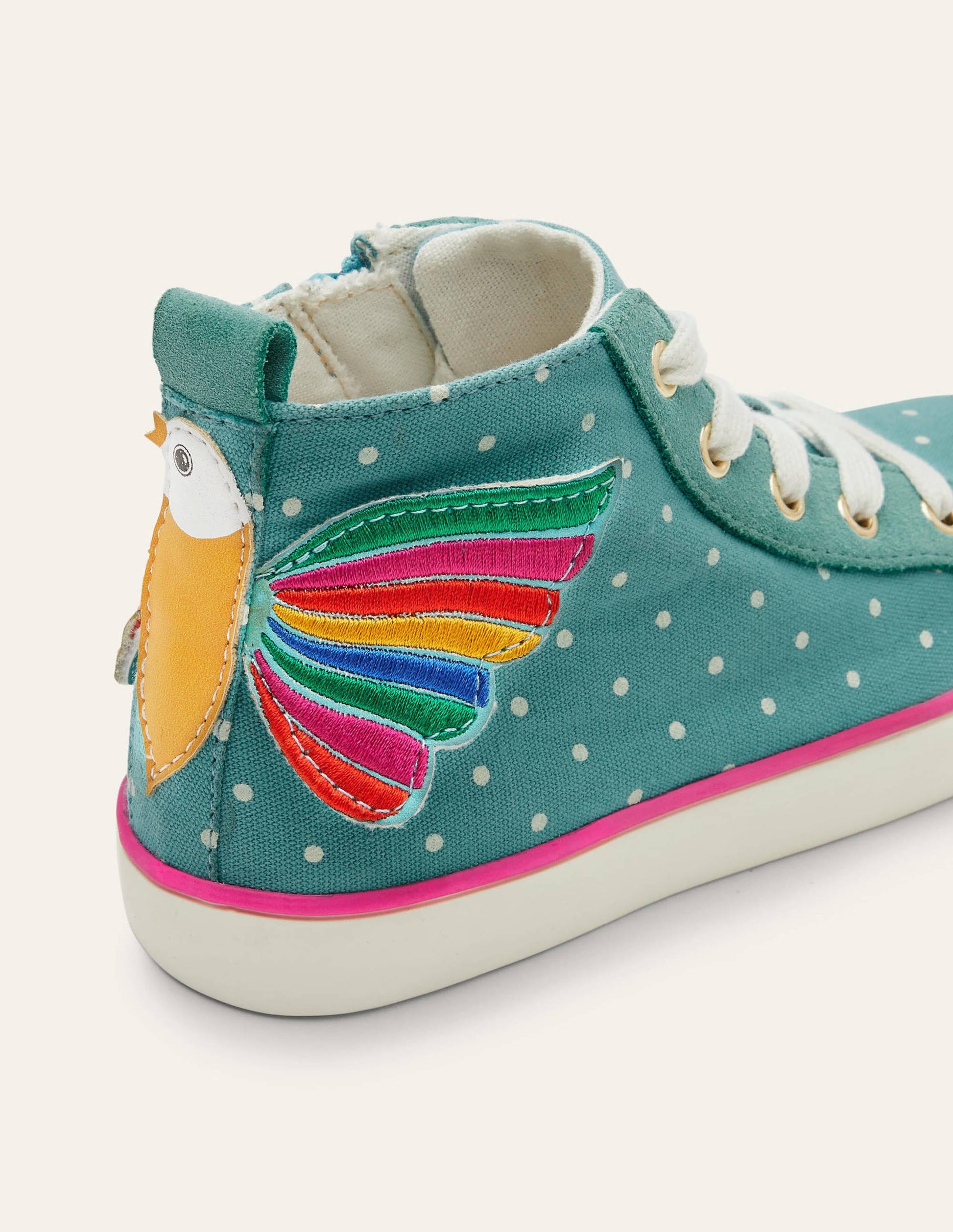 Fröhliche hochgeschnittene Turnschuhe-Bachblau, Regenbogen-Vogel-3