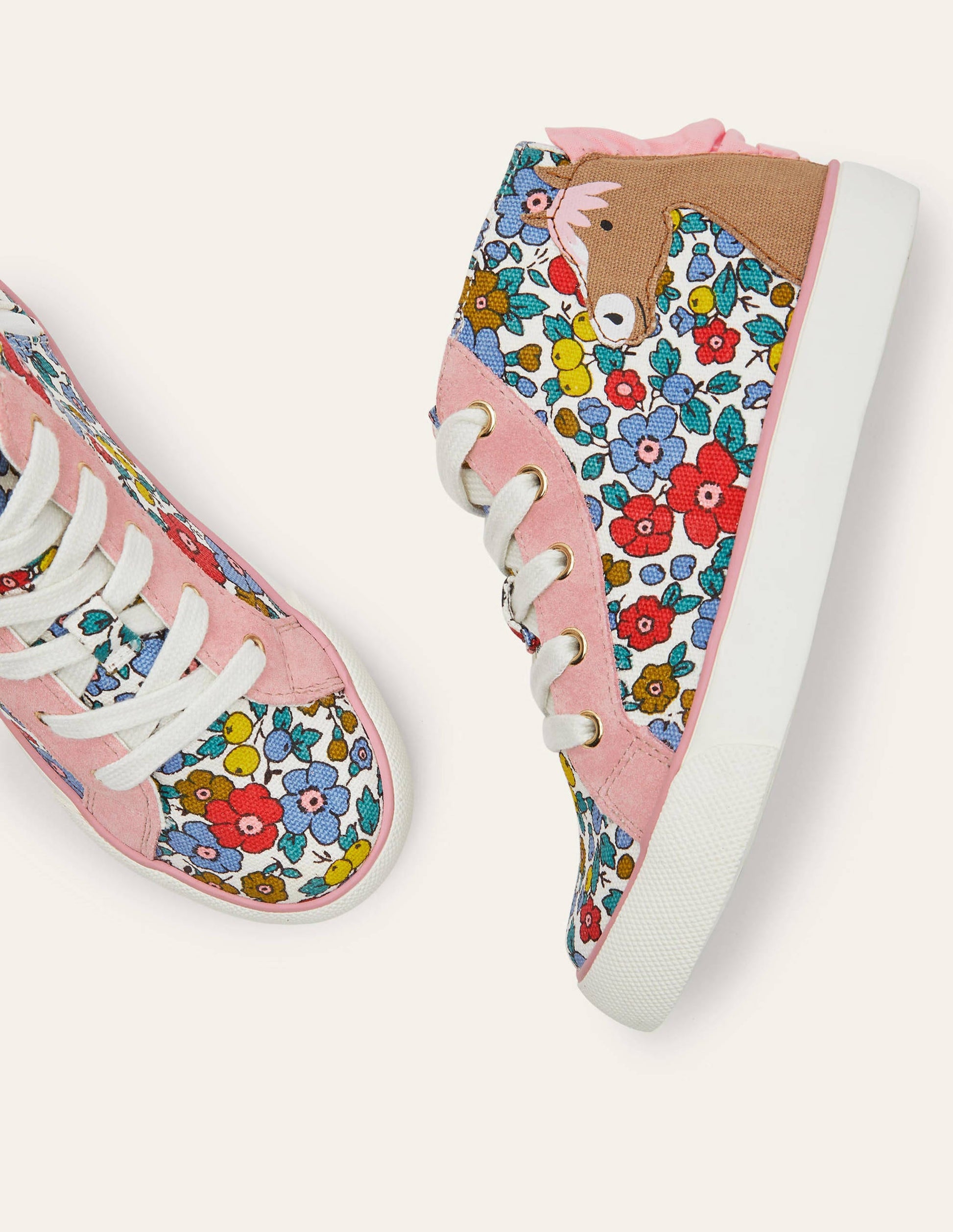 Fröhliche hochgeschnittene Turnschuhe-Bunt, Blumen/Pferd-1