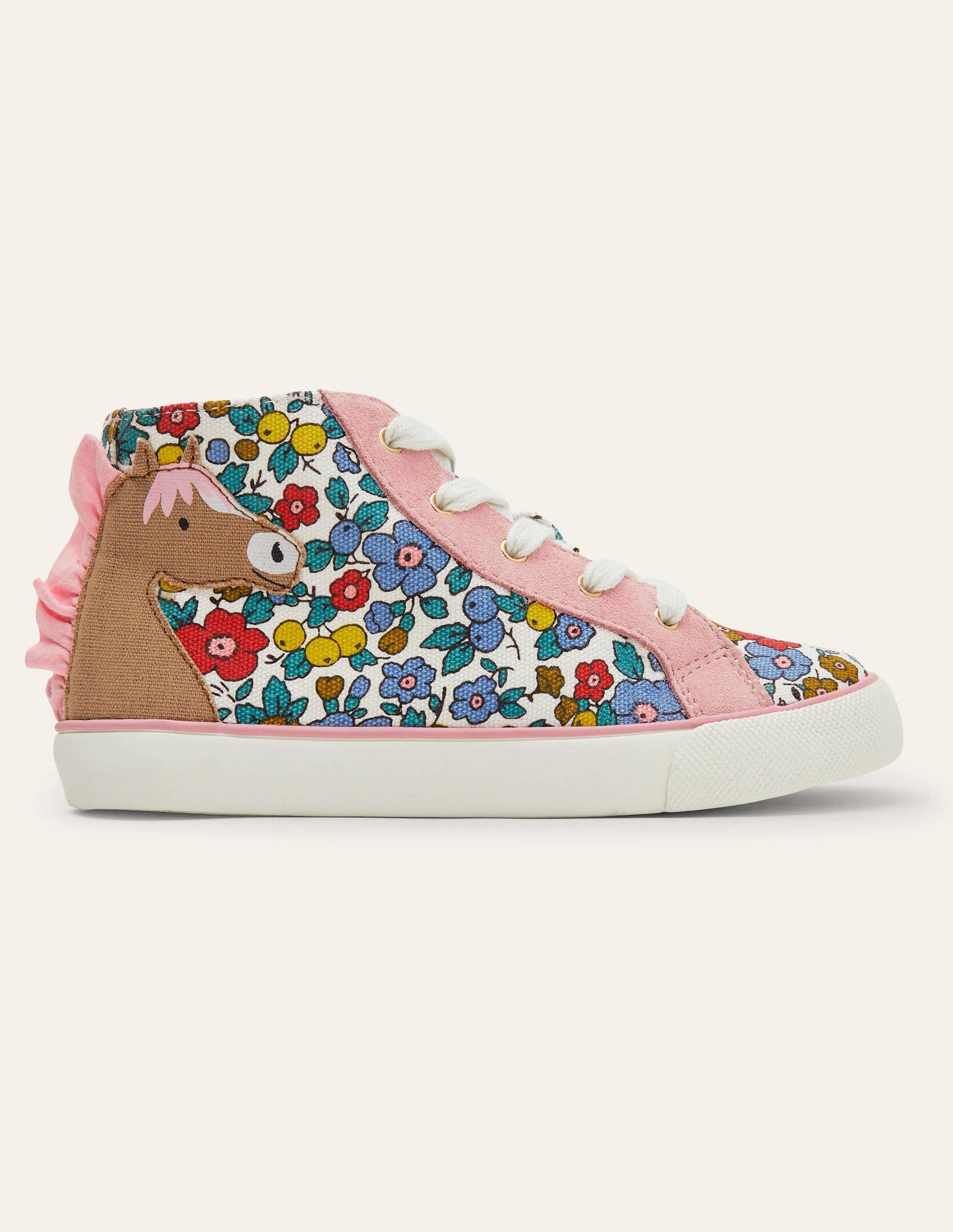 Fröhliche hochgeschnittene Turnschuhe-Bunt, Blumen/Pferd-2