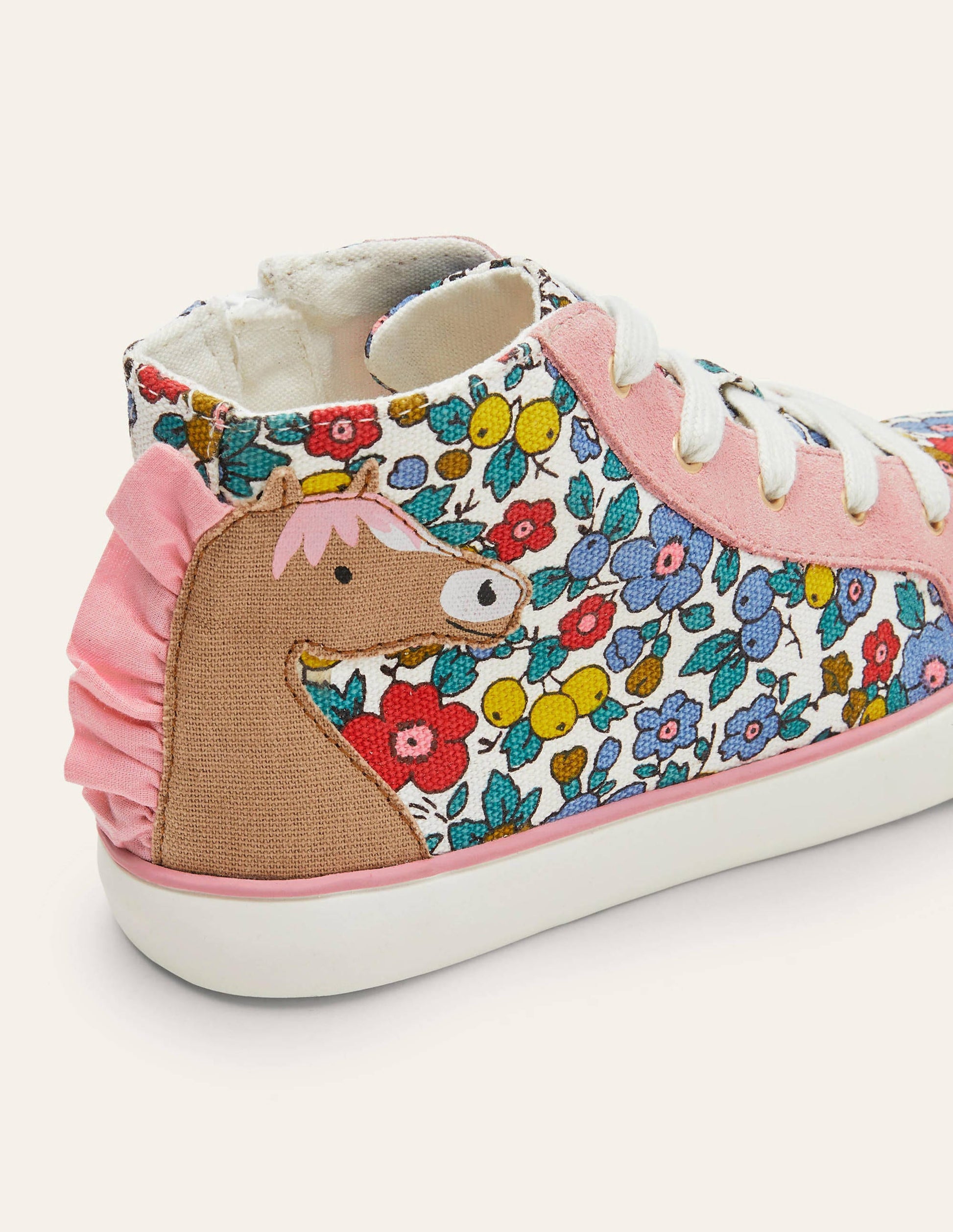 Fröhliche hochgeschnittene Turnschuhe-Bunt, Blumen/Pferd-3
