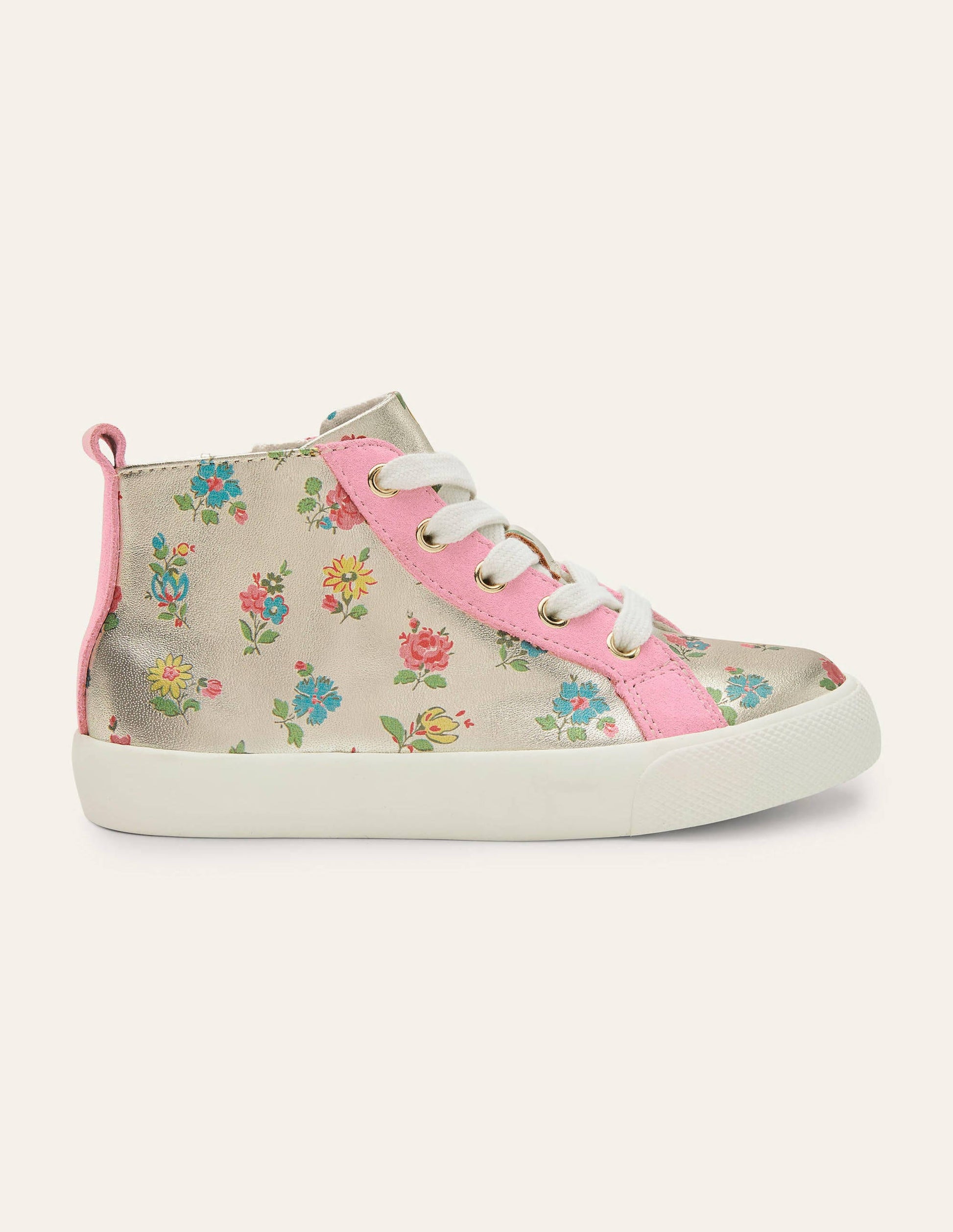 Leather High Top Trainers-Floral Metallic Leather-2