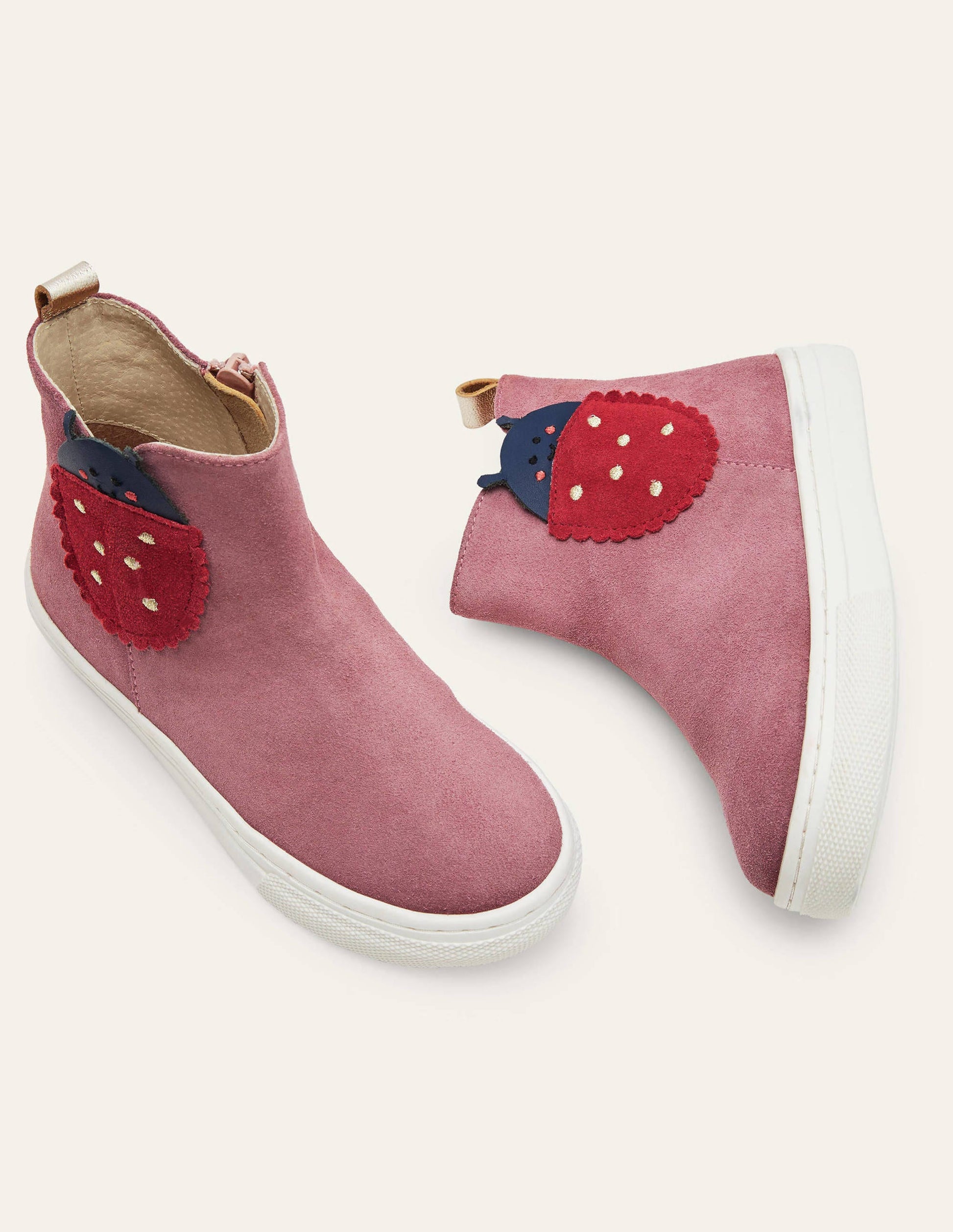 Originelle Veloursleder-Boots-Hellrosa, Marienkäfer-1