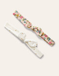 2 bandeaux à nœud-Motif floral rose/pois dorés