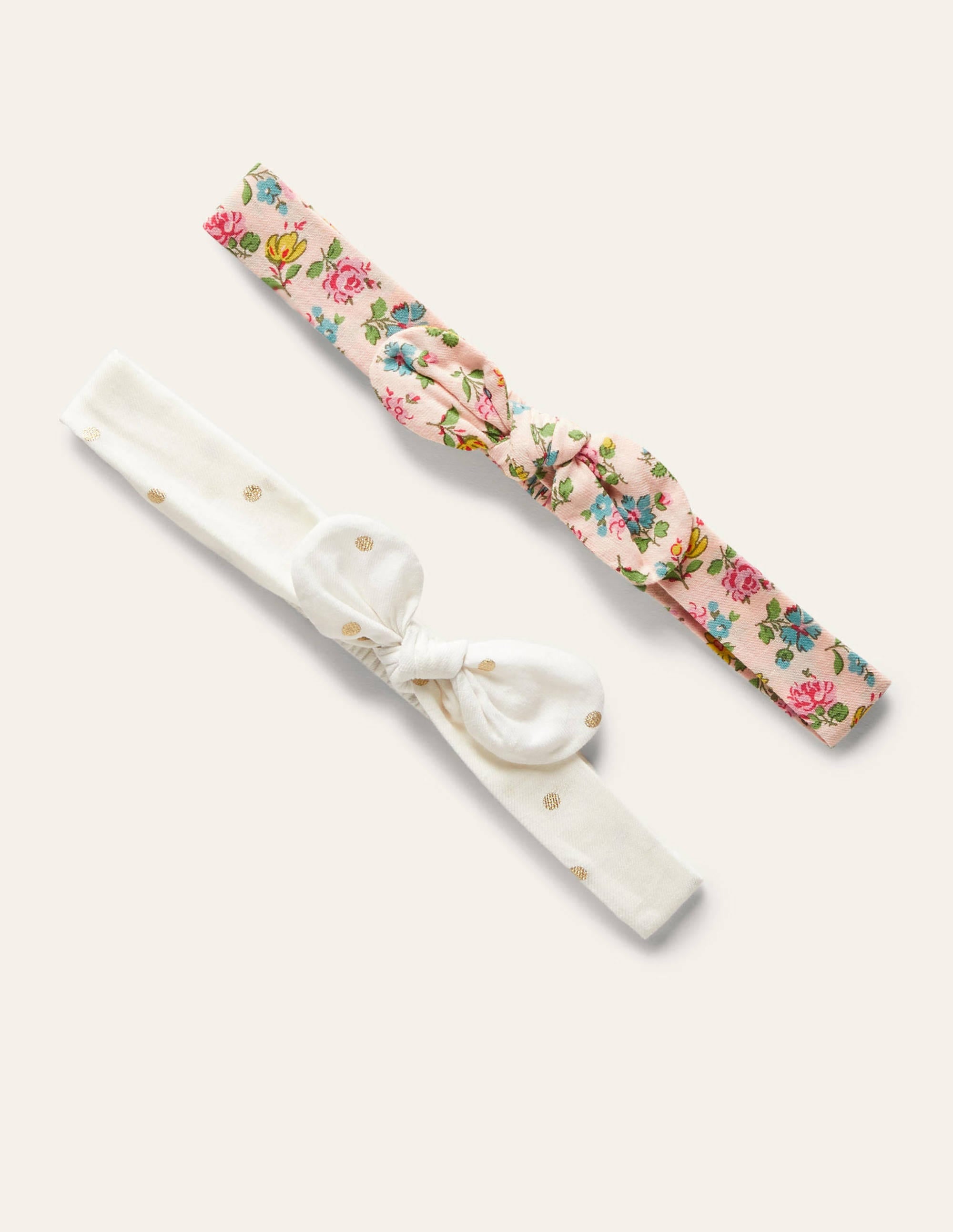 2 bandeaux à nœud-Motif floral rose/pois dorés - Image 1