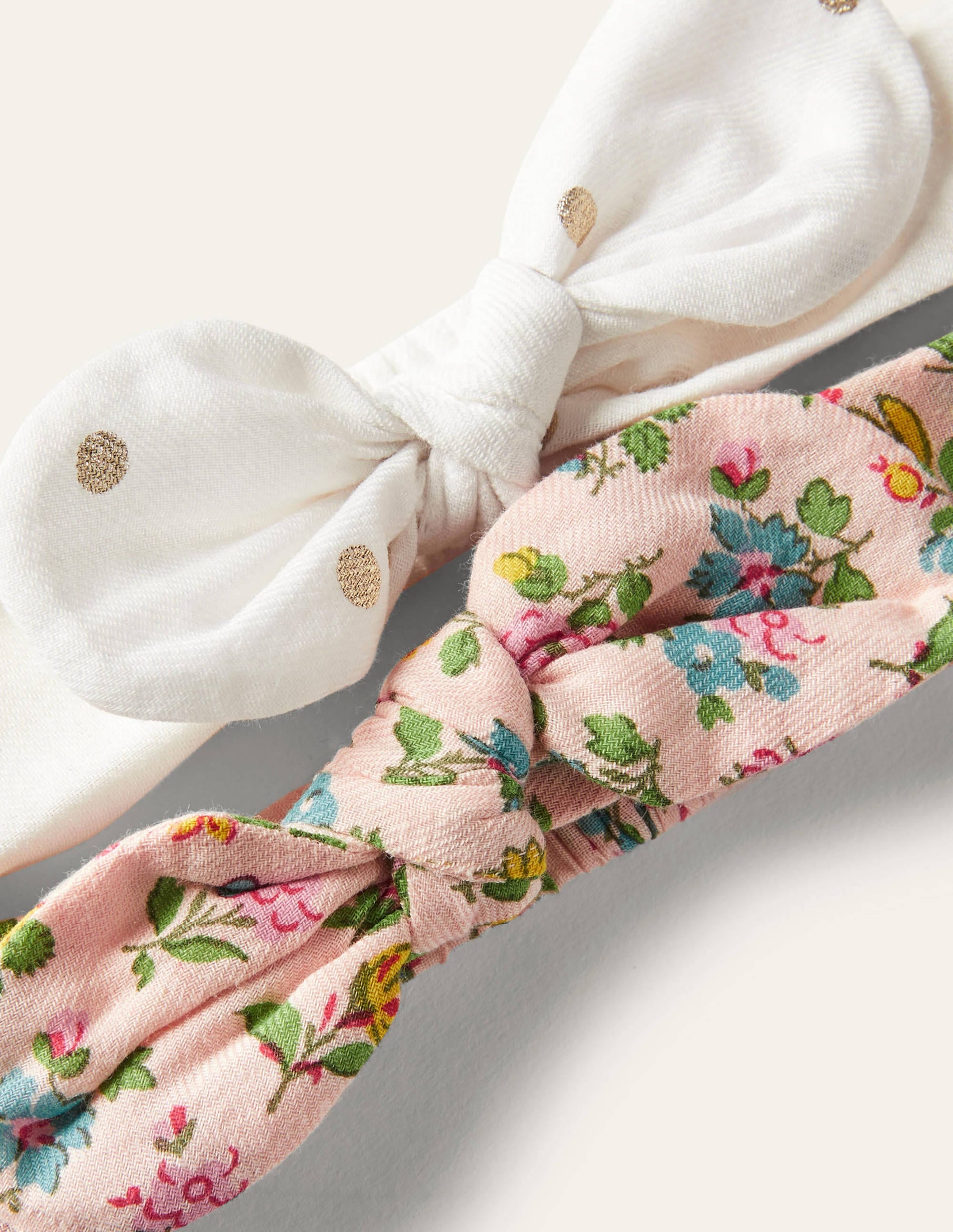 2 bandeaux à nœud-Motif floral rose/pois dorés - Image 2
