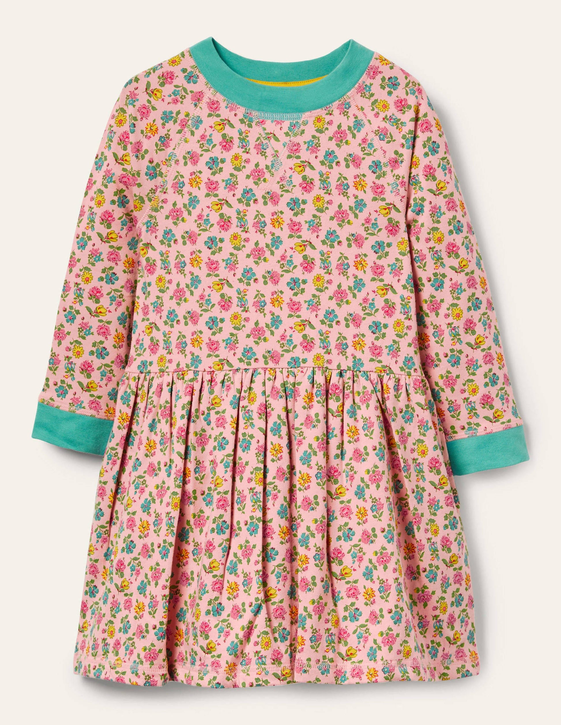 Sweatshirt-Kleid aus Jersey-Altrosa, Patchwork-Blumen-1