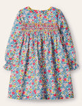 Robe à smocks-Motif floral fleur de pommier multi