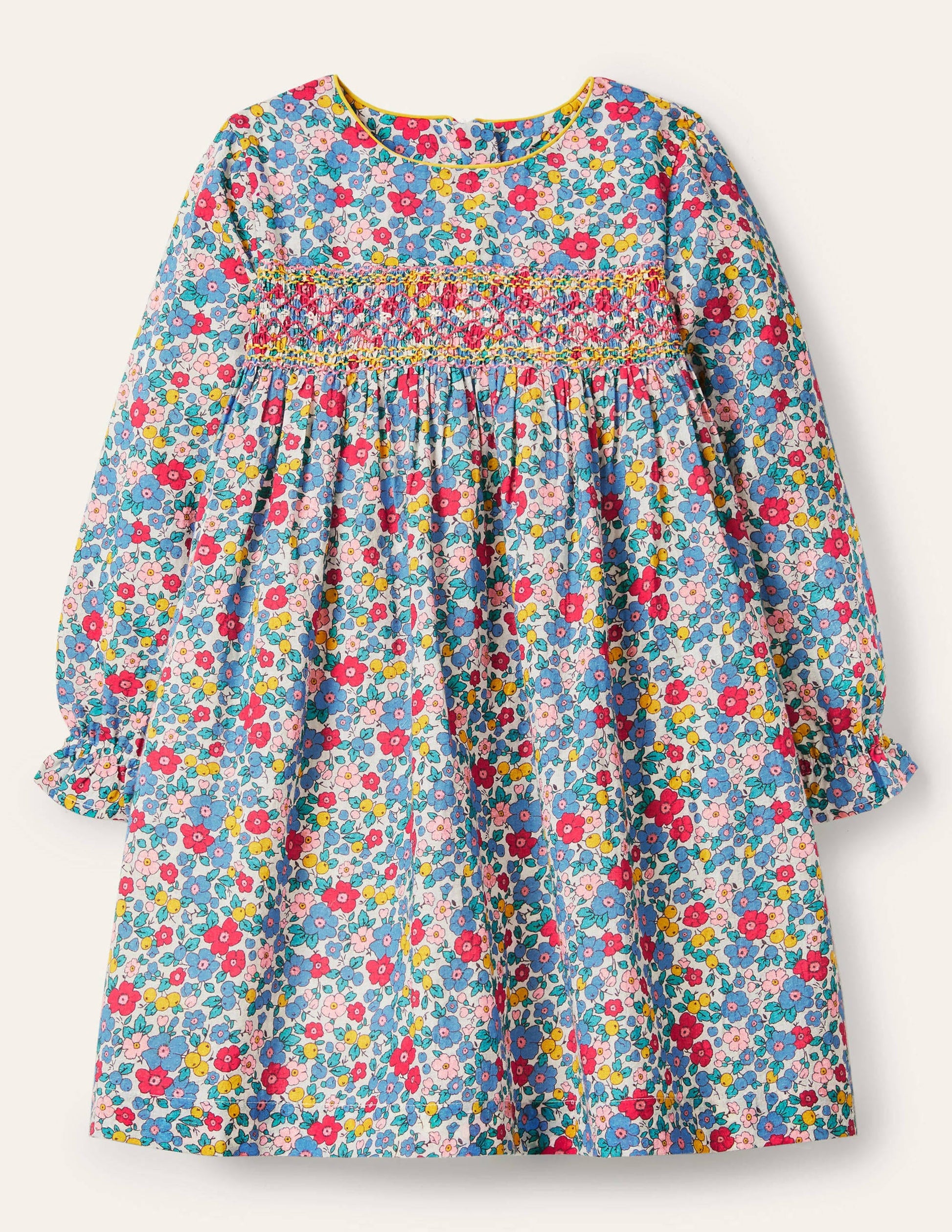 Robe à smocks-Motif floral fleur de pommier multi-1