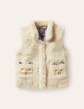 Veste sans manches en fourrure synthétique avec poches chats-Avoine