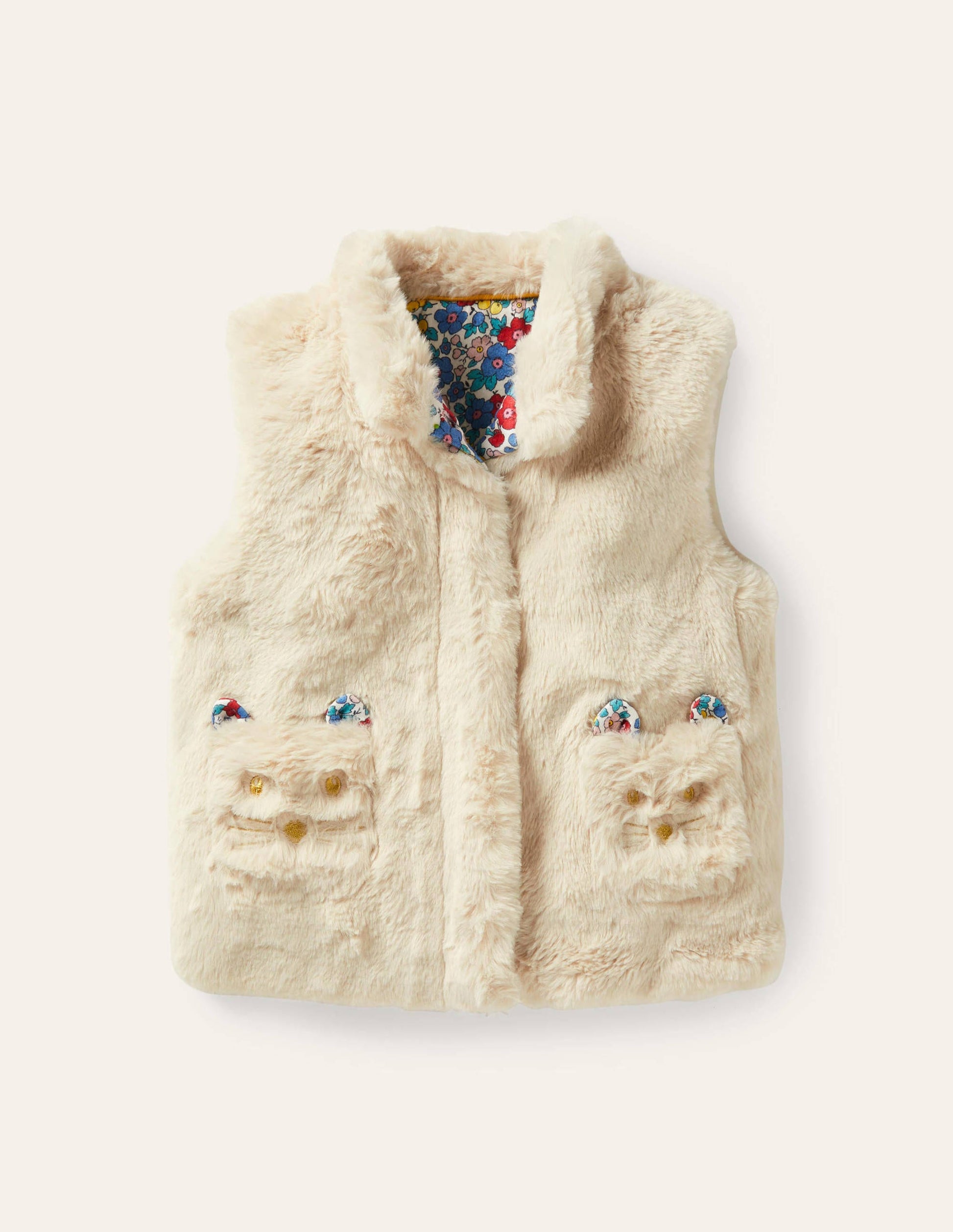 Veste sans manches en fourrure synthétique avec poches chats-Avoine-1