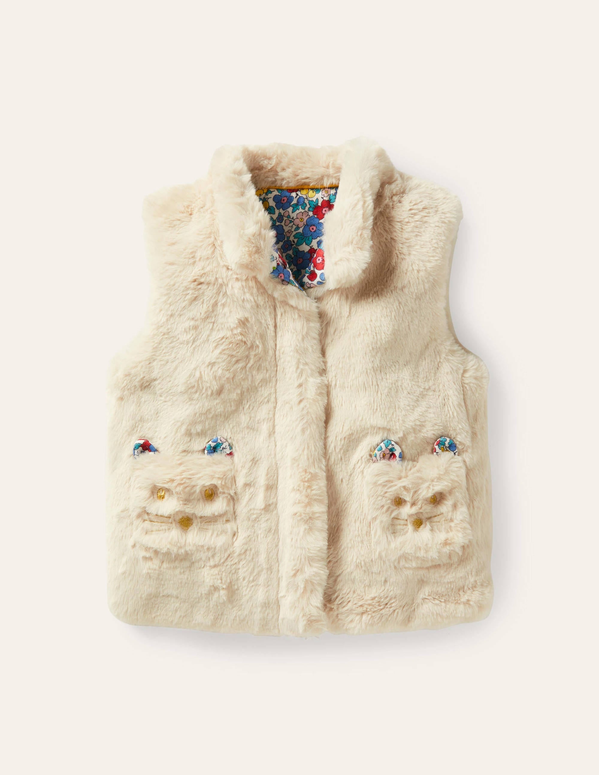 Veste sans manches en fourrure synthétique avec poches chats-Avoine - Image 1