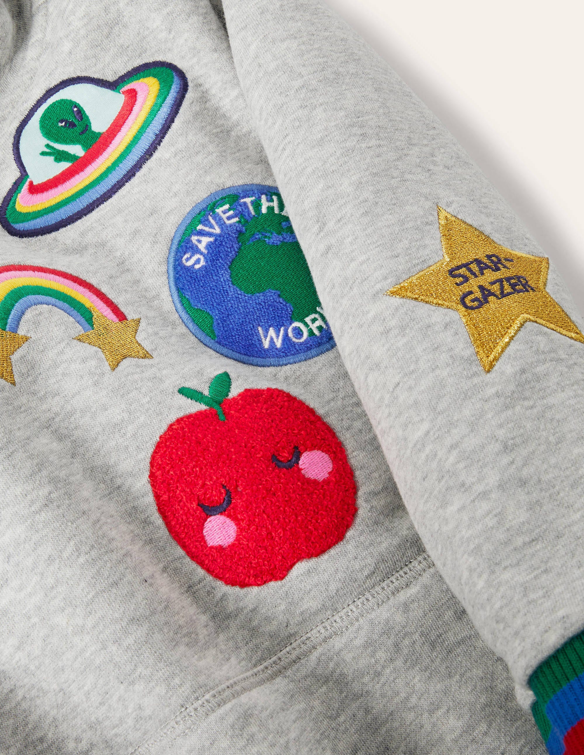 Cosy Hooded Sweatshirt Dress-Grey Marl Badges - Image 3