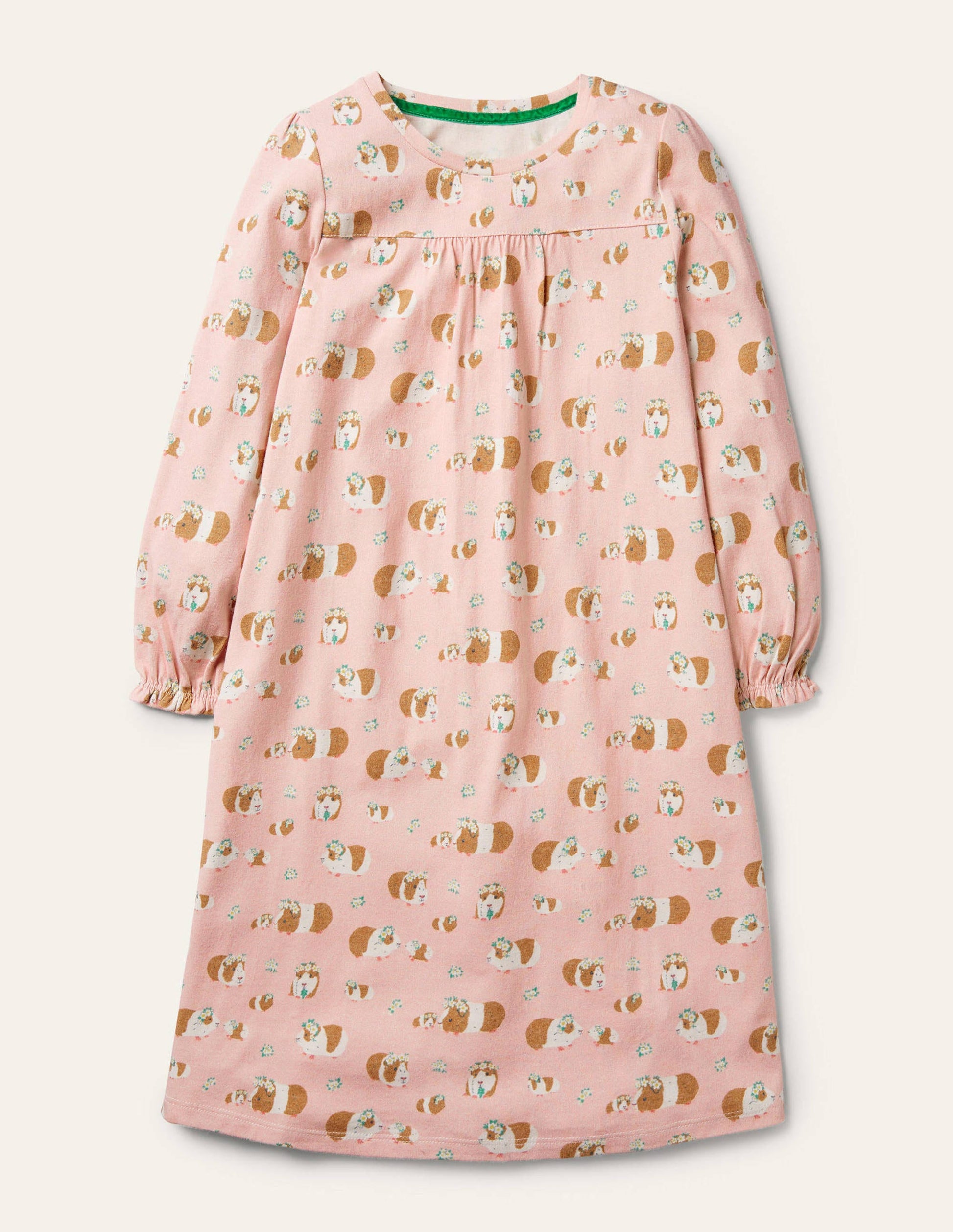 Printed Long-sleeved Nightie-Dusty Pink Guinea Pigs-1