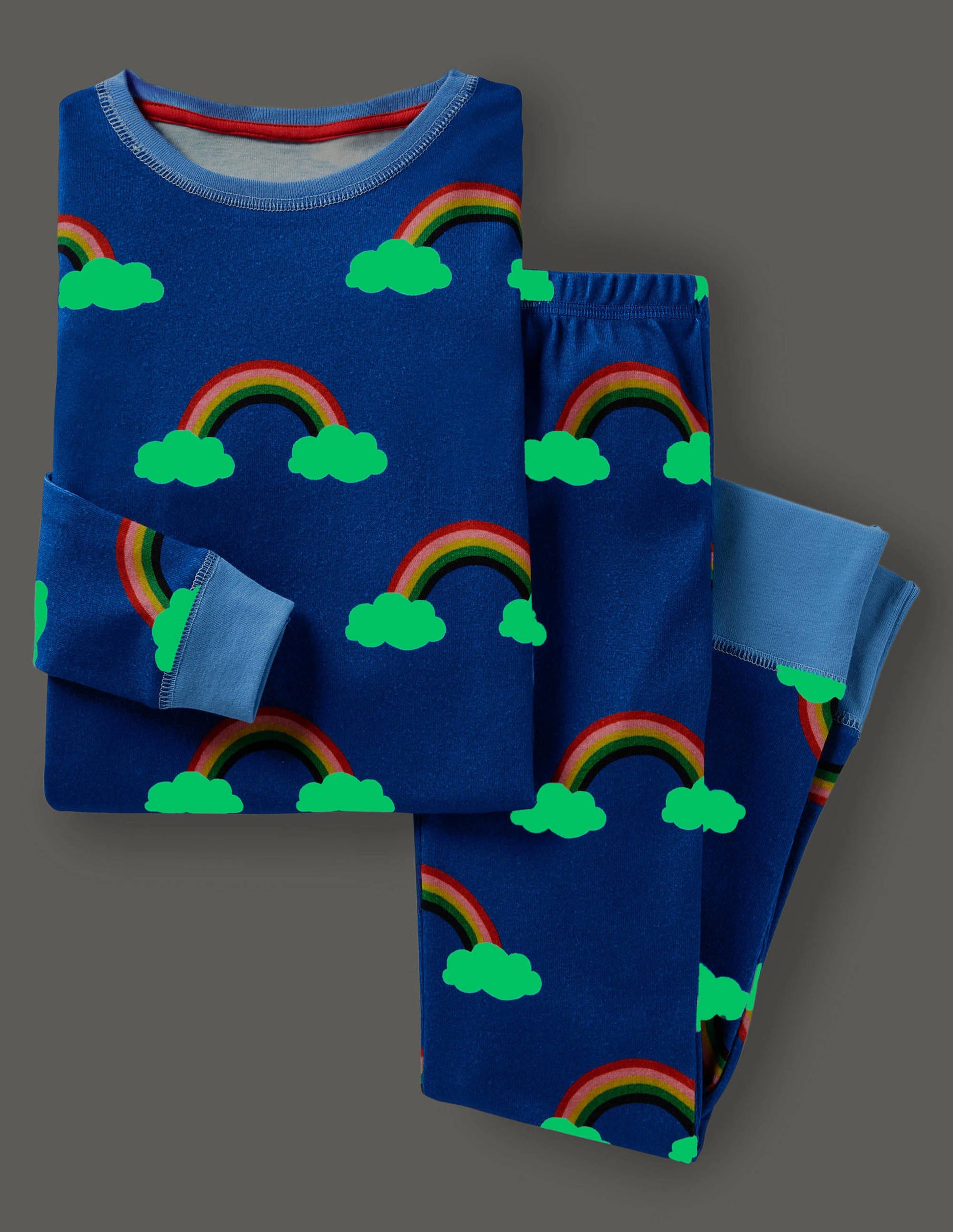 Im Dunkeln leuchtender Schlafanzug mit anliegender Passform-Marokkoblau, Regenbogen mit Wolken-4
