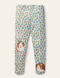 Fröhliche Leggings mit Applikation-Provence-Blau, Blumenmuster/Meerschweinchen