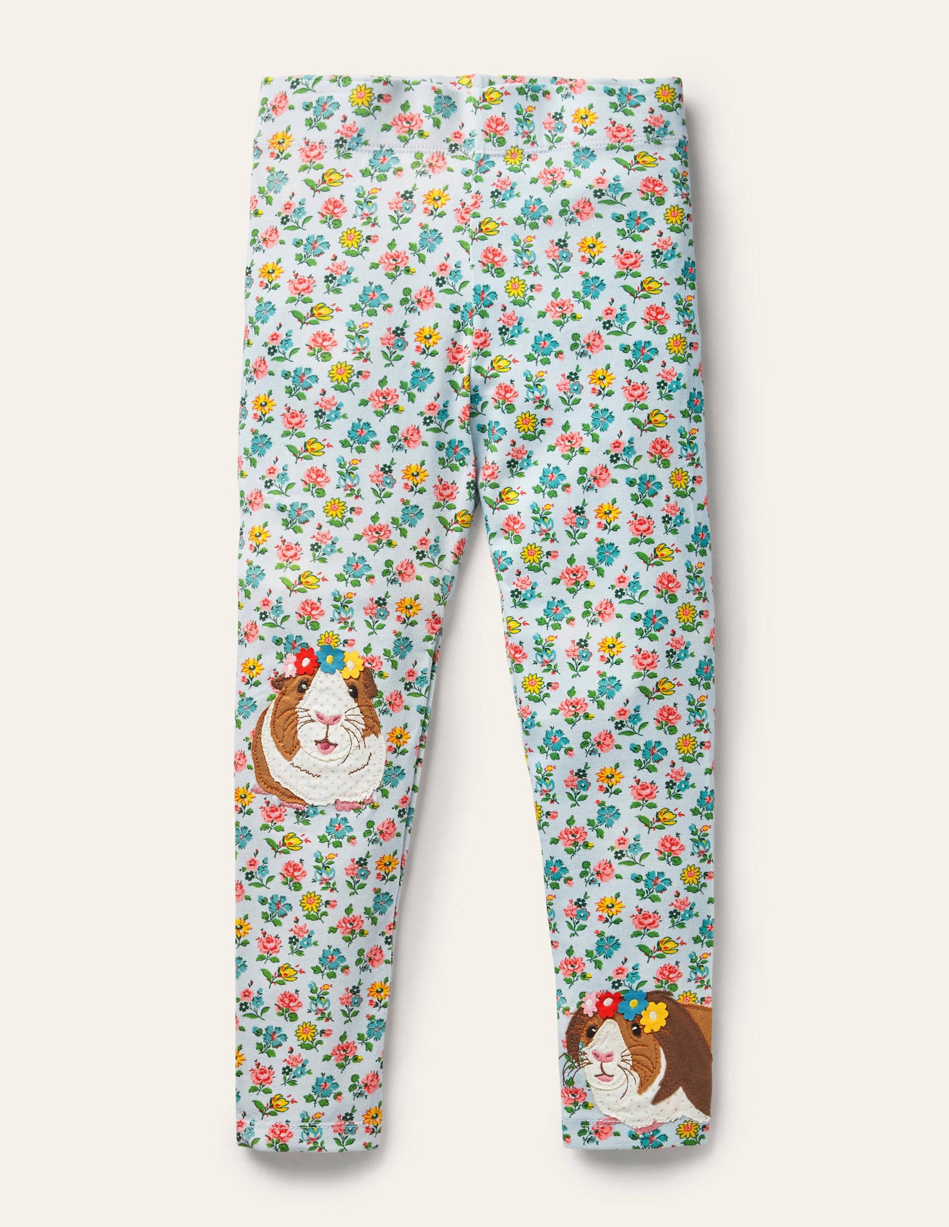 Fröhliche Leggings mit Applikation-Provence-Blau, Blumenmuster/Meerschweinchen-1